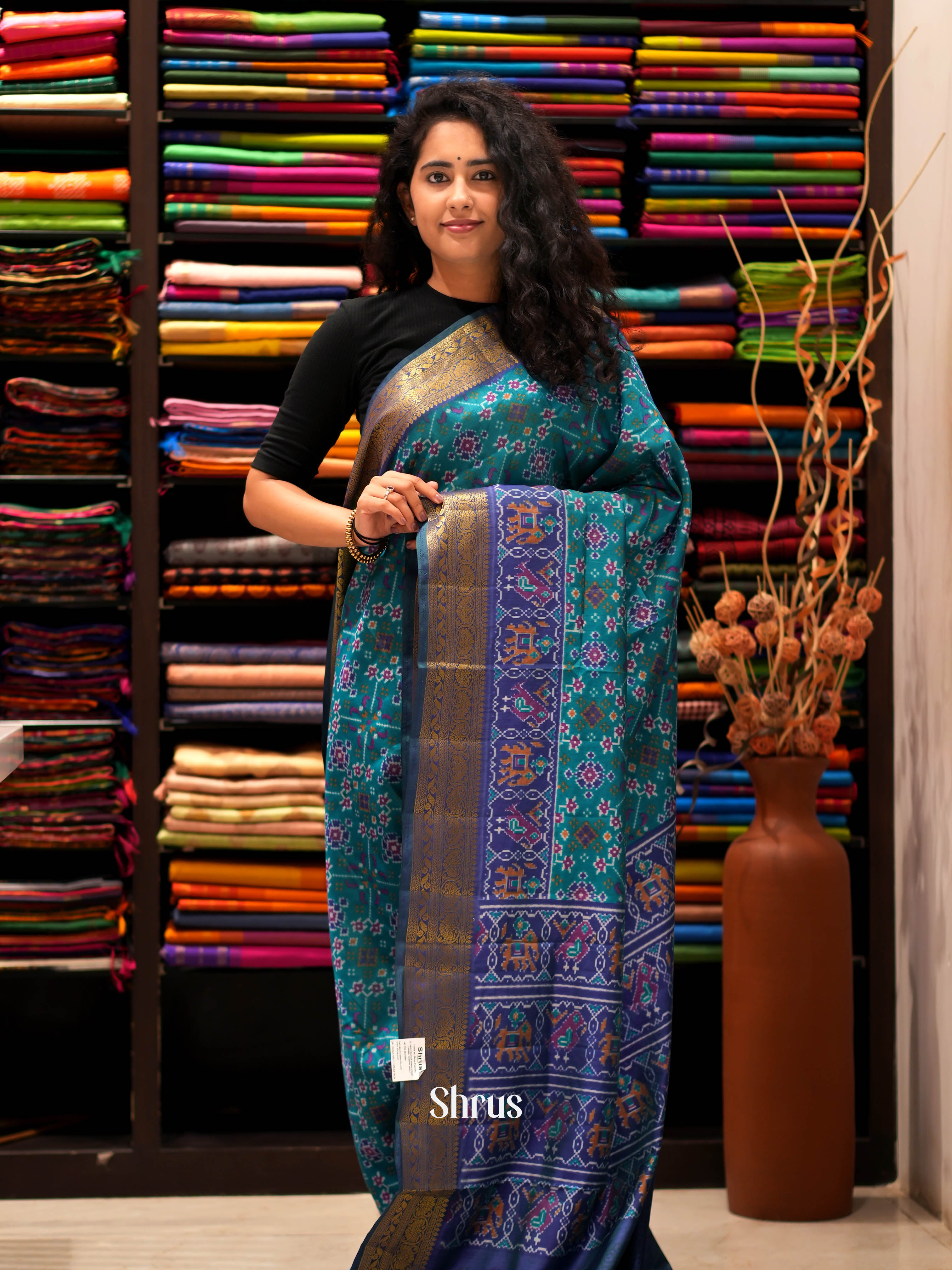 Teal & Purple - Semi patola Saree - Shop on ShrusEternity.com