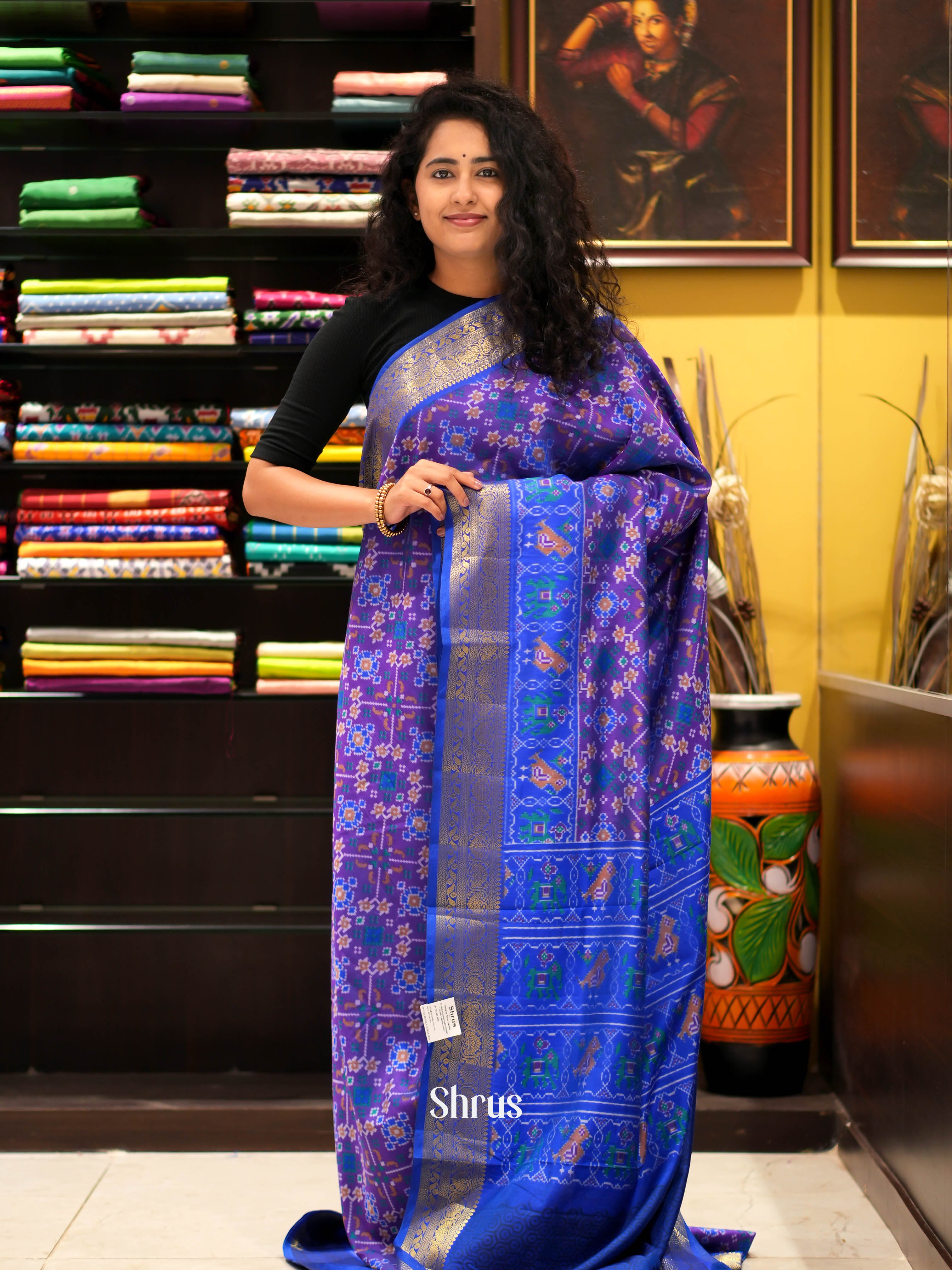 Purple & Blue - Semi patola Saree - Shop on ShrusEternity.com