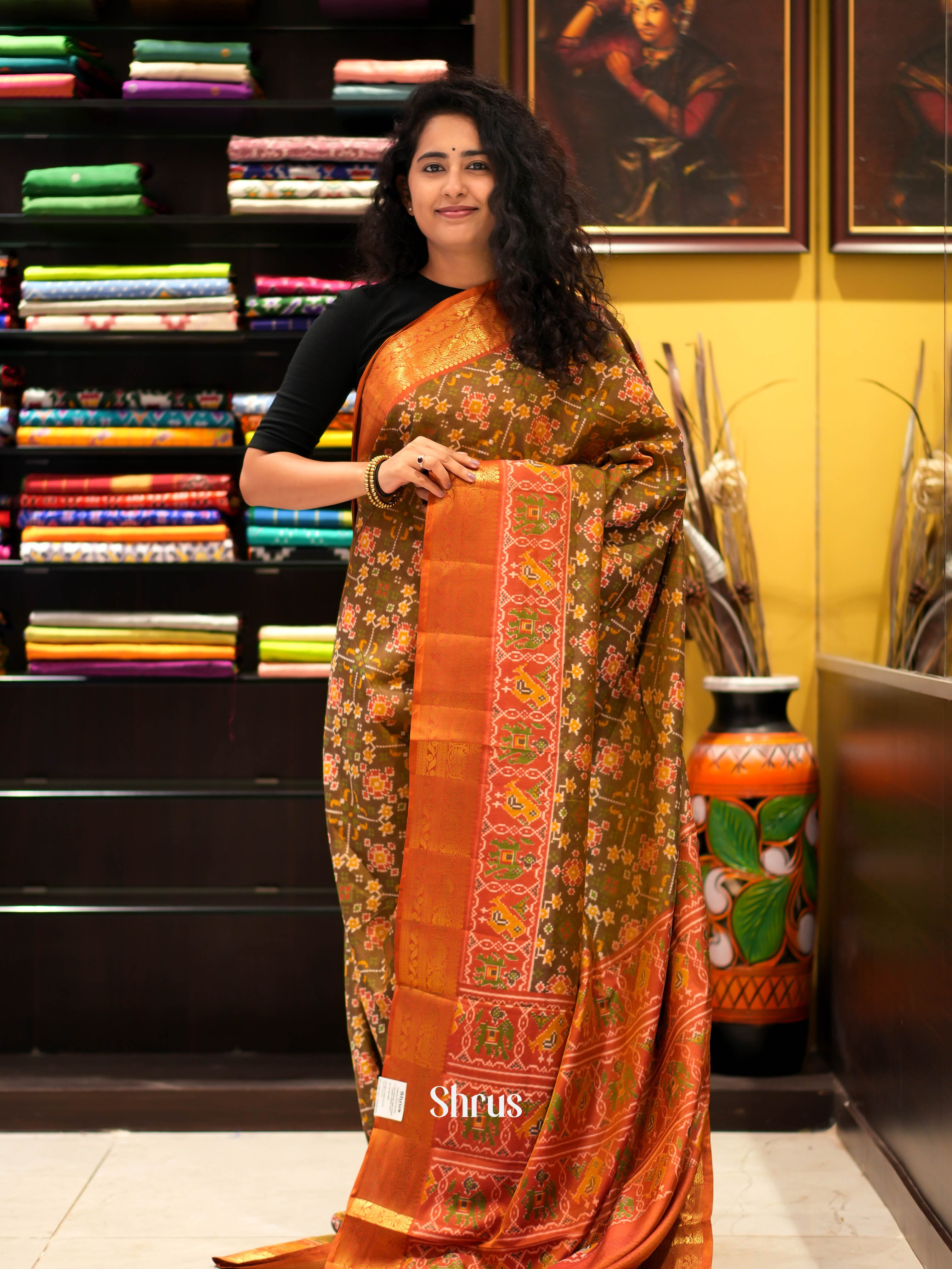 Brown & Orange - Semi patola Saree - Shop on ShrusEternity.com