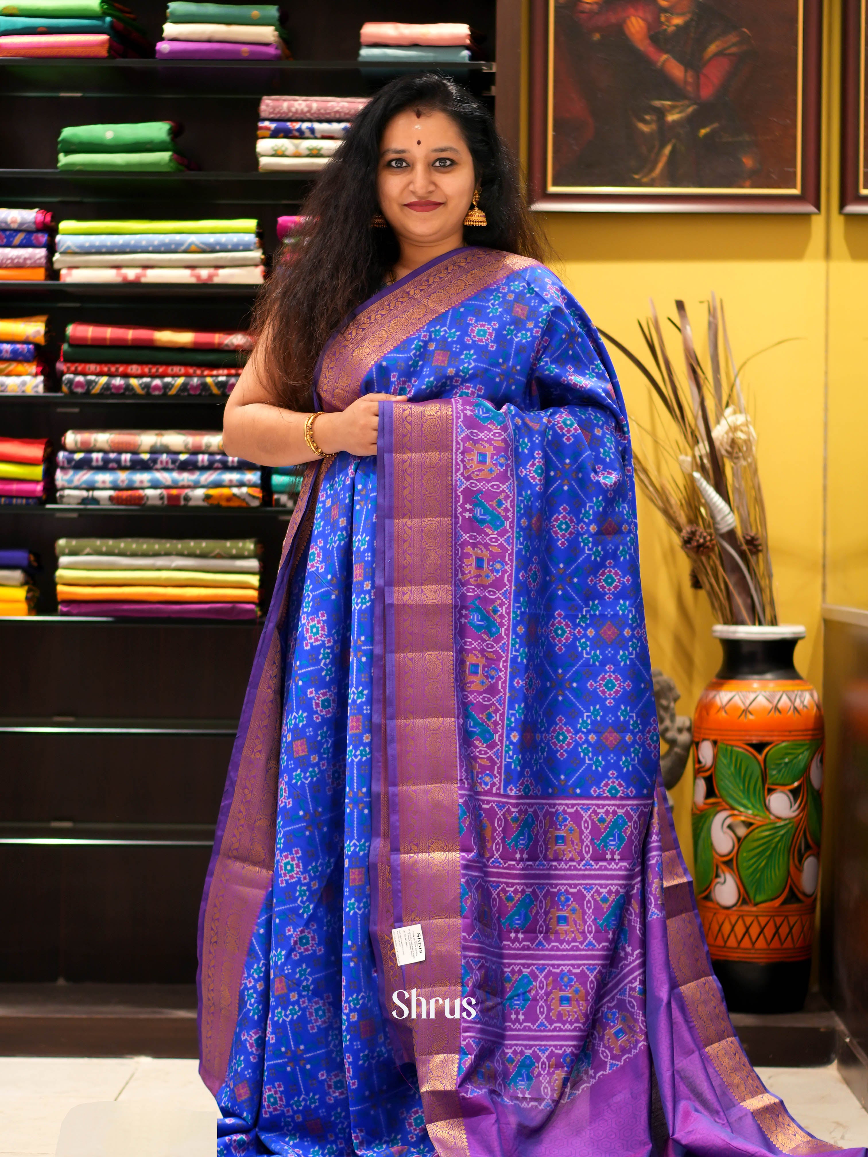 Blue & Purple - Semi patola Saree - Shop on ShrusEternity.com