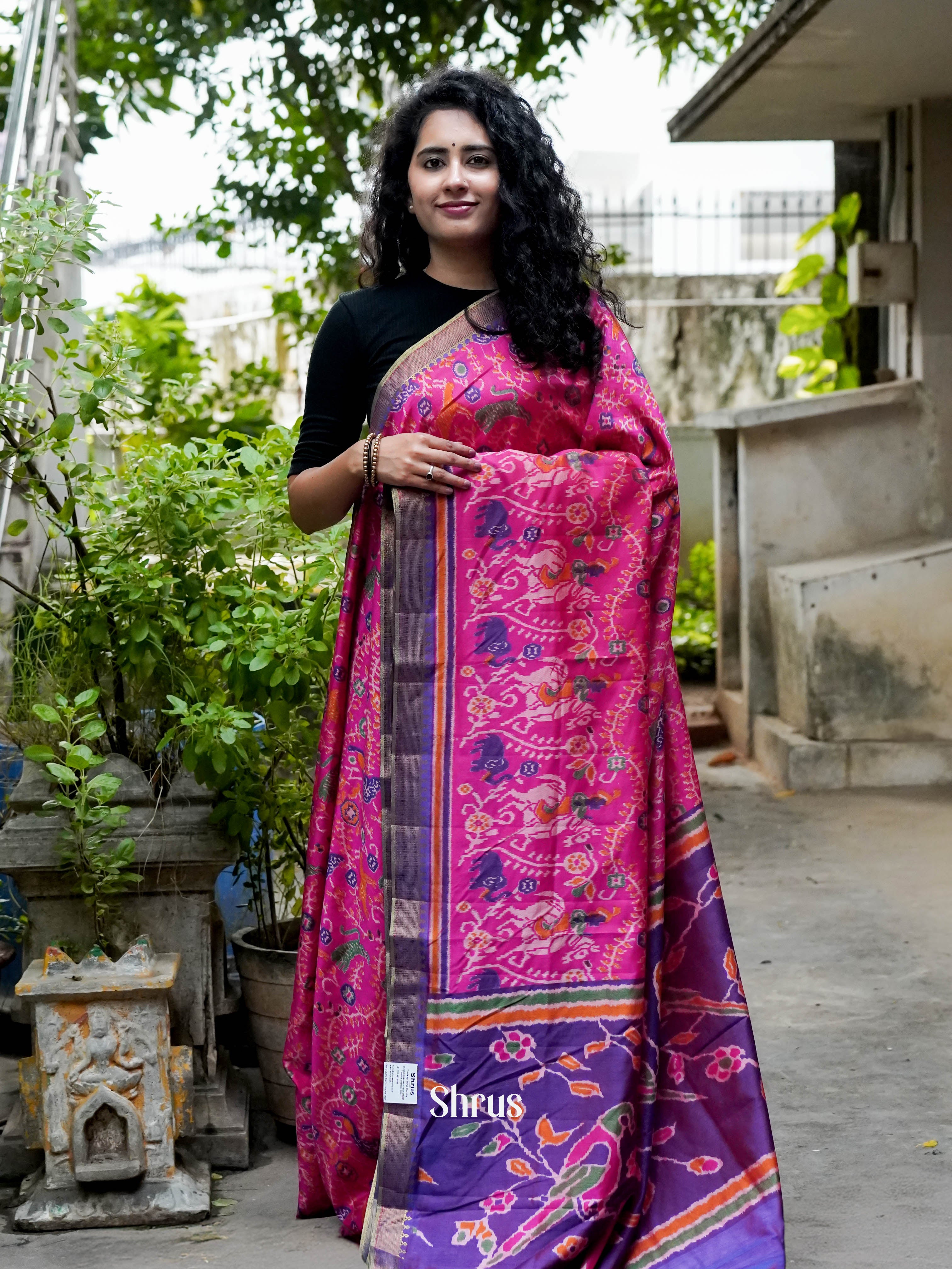 Pink & Purple - Semi Patola Saree - Shop on ShrusEternity.com