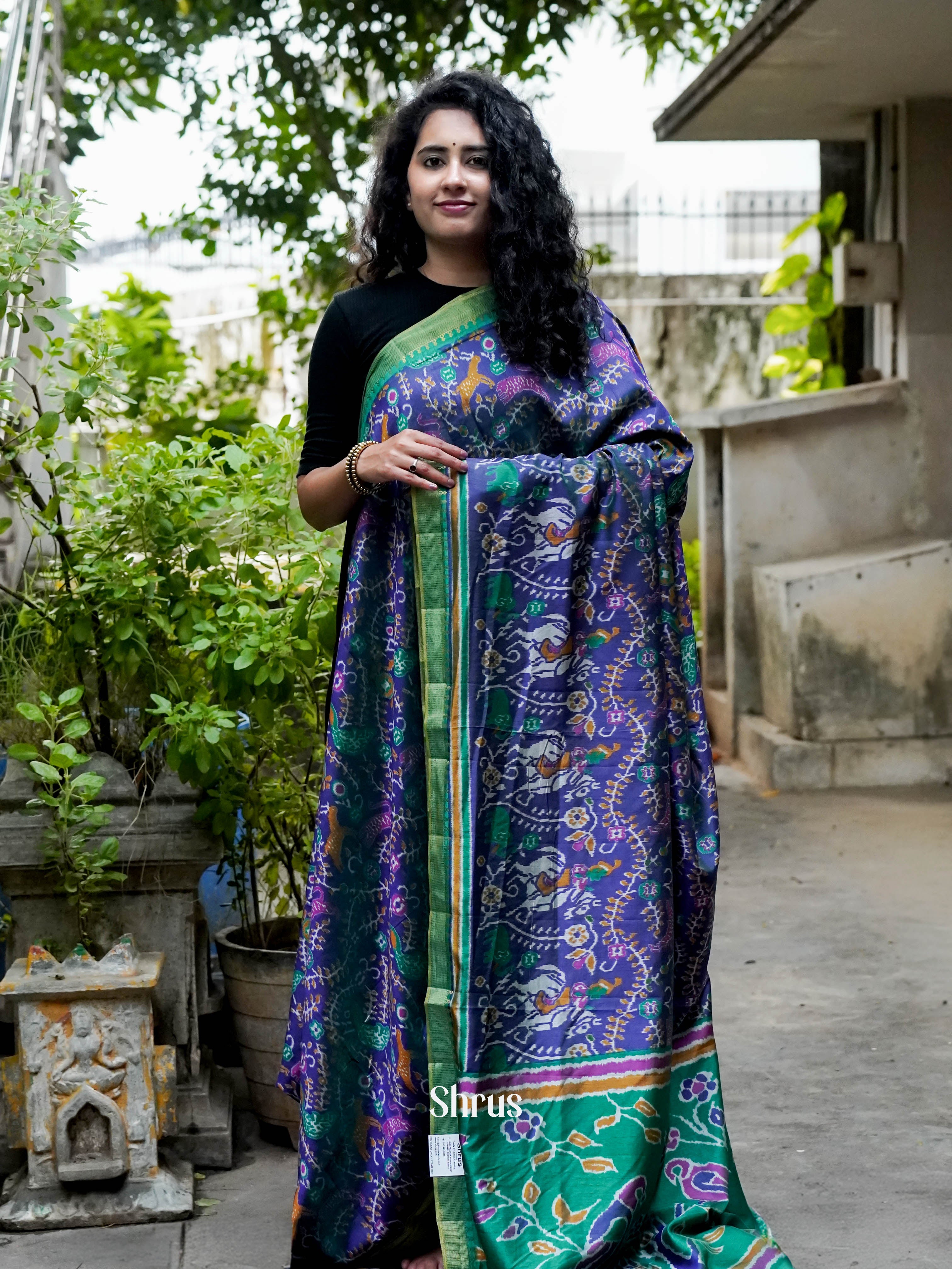 Purple & Green - Semi Patola Saree - Shop on ShrusEternity.com