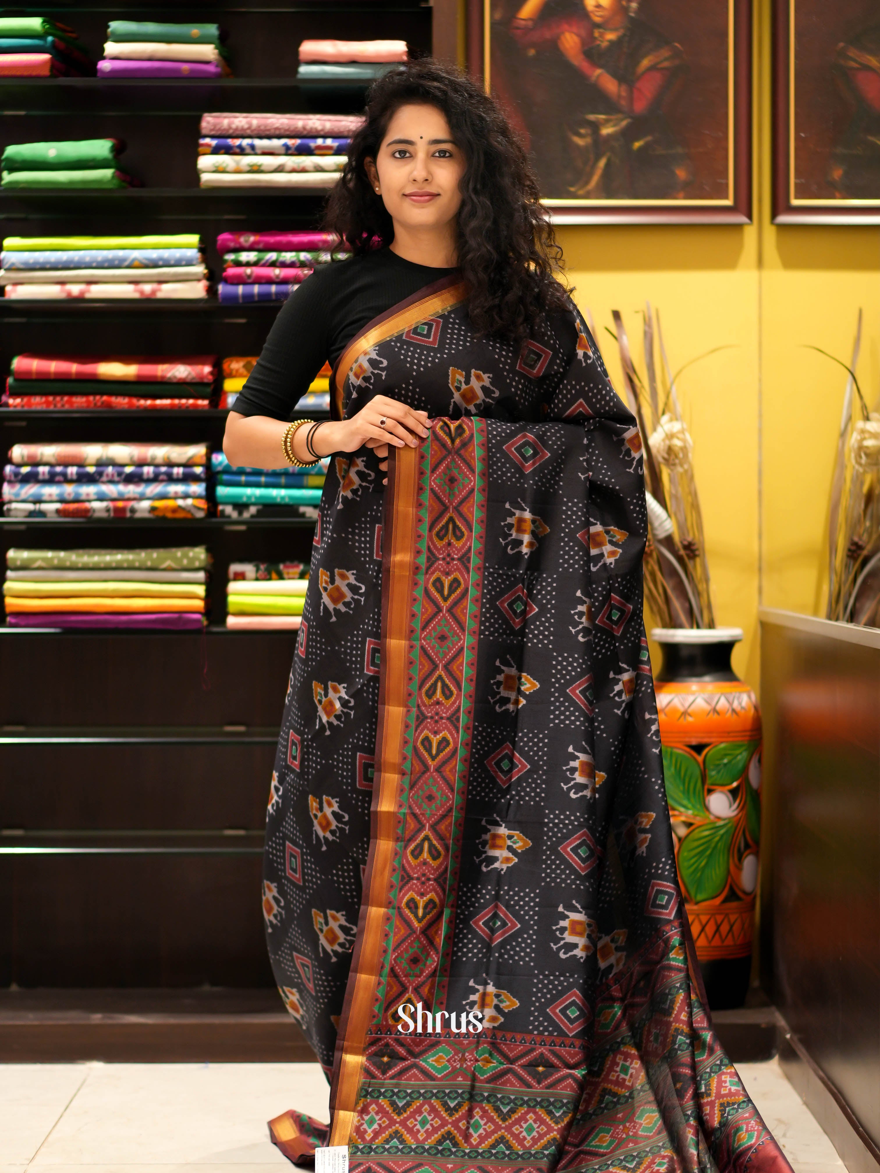 Black & Maroon - Semi patola Saree - Shop on ShrusEternity.com