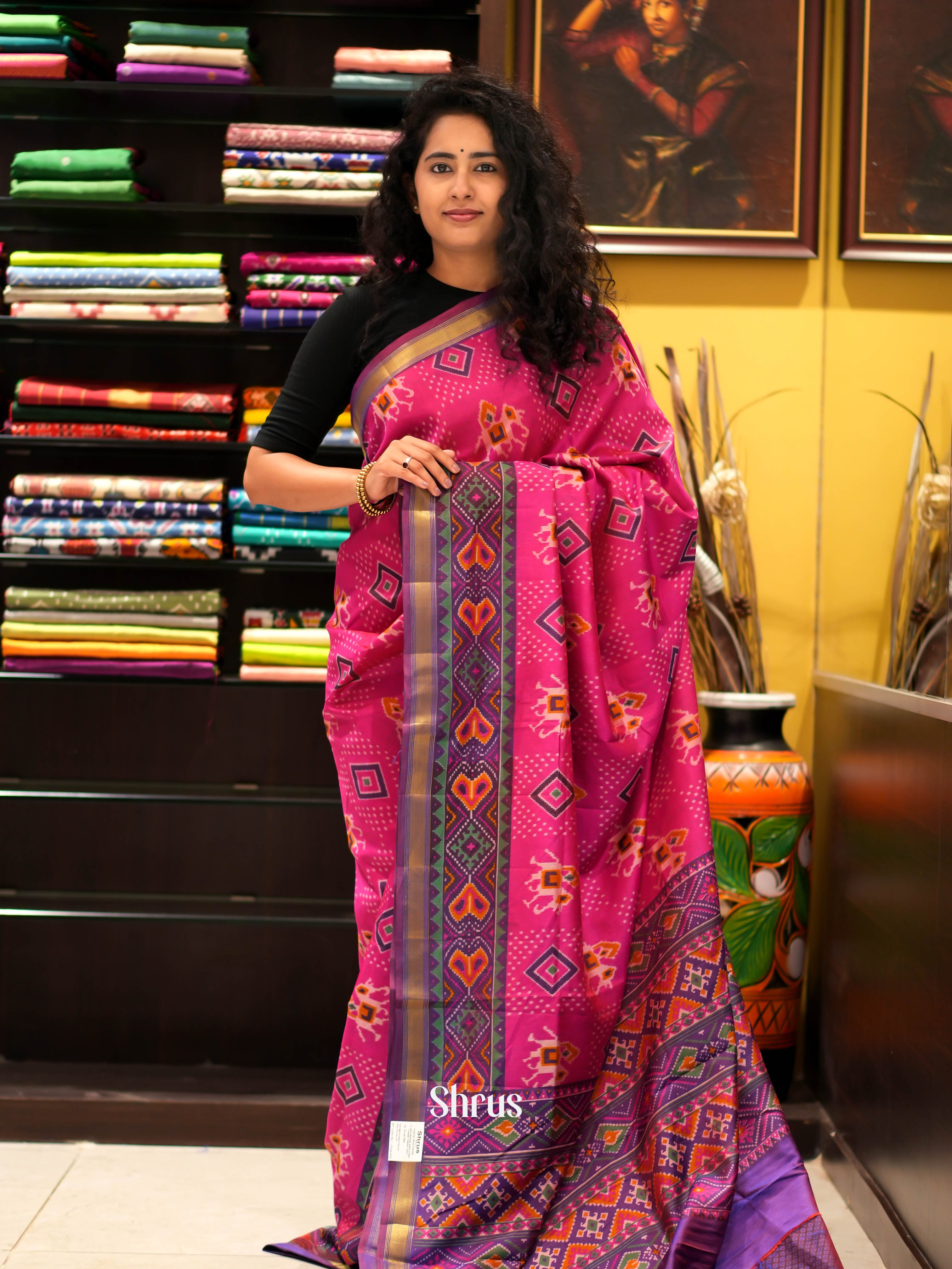 Pink & Purple - Semi patola Saree - Shop on ShrusEternity.com