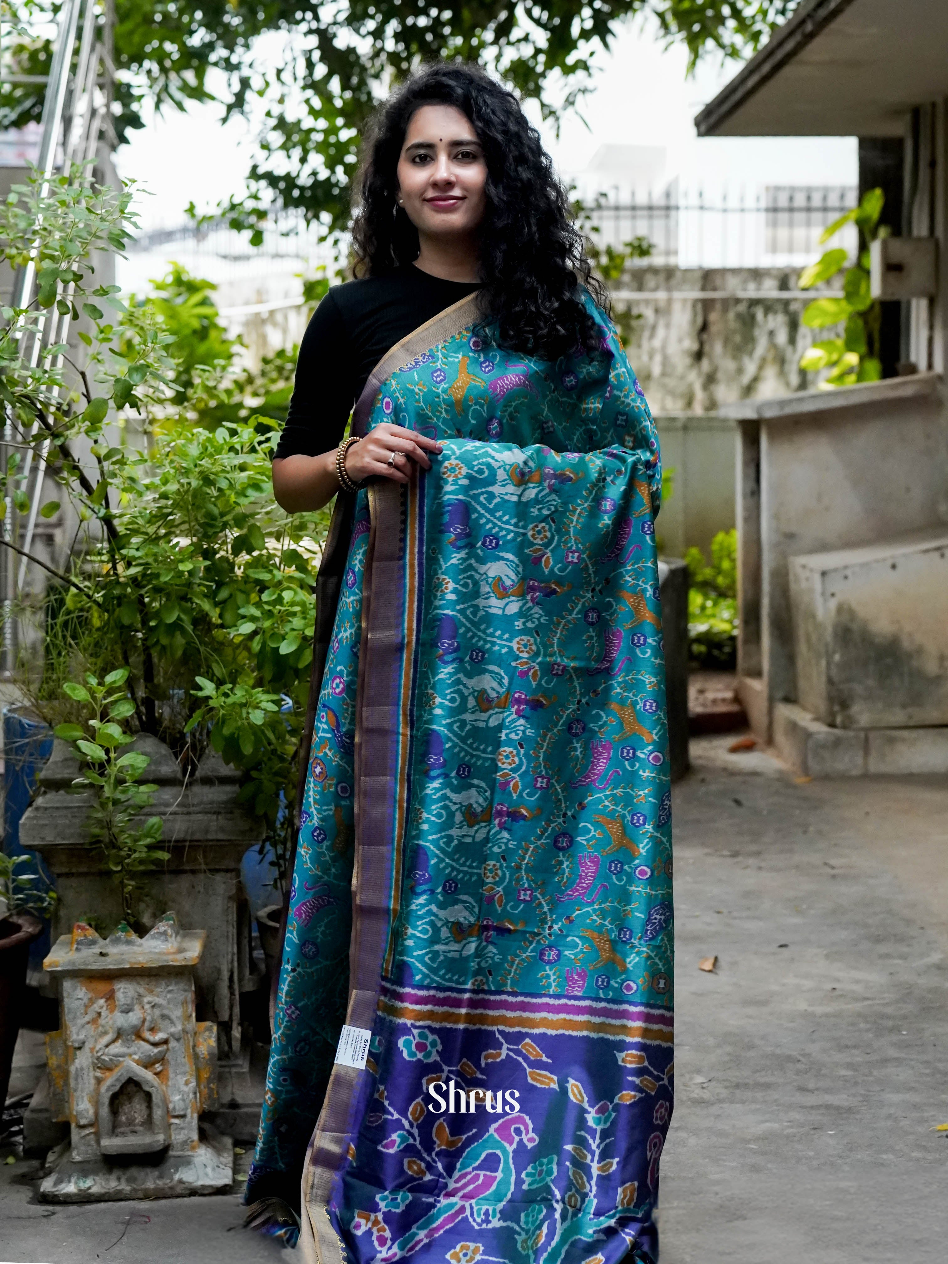 Teal & Purple - Semi Patola Saree - Shop on ShrusEternity.com