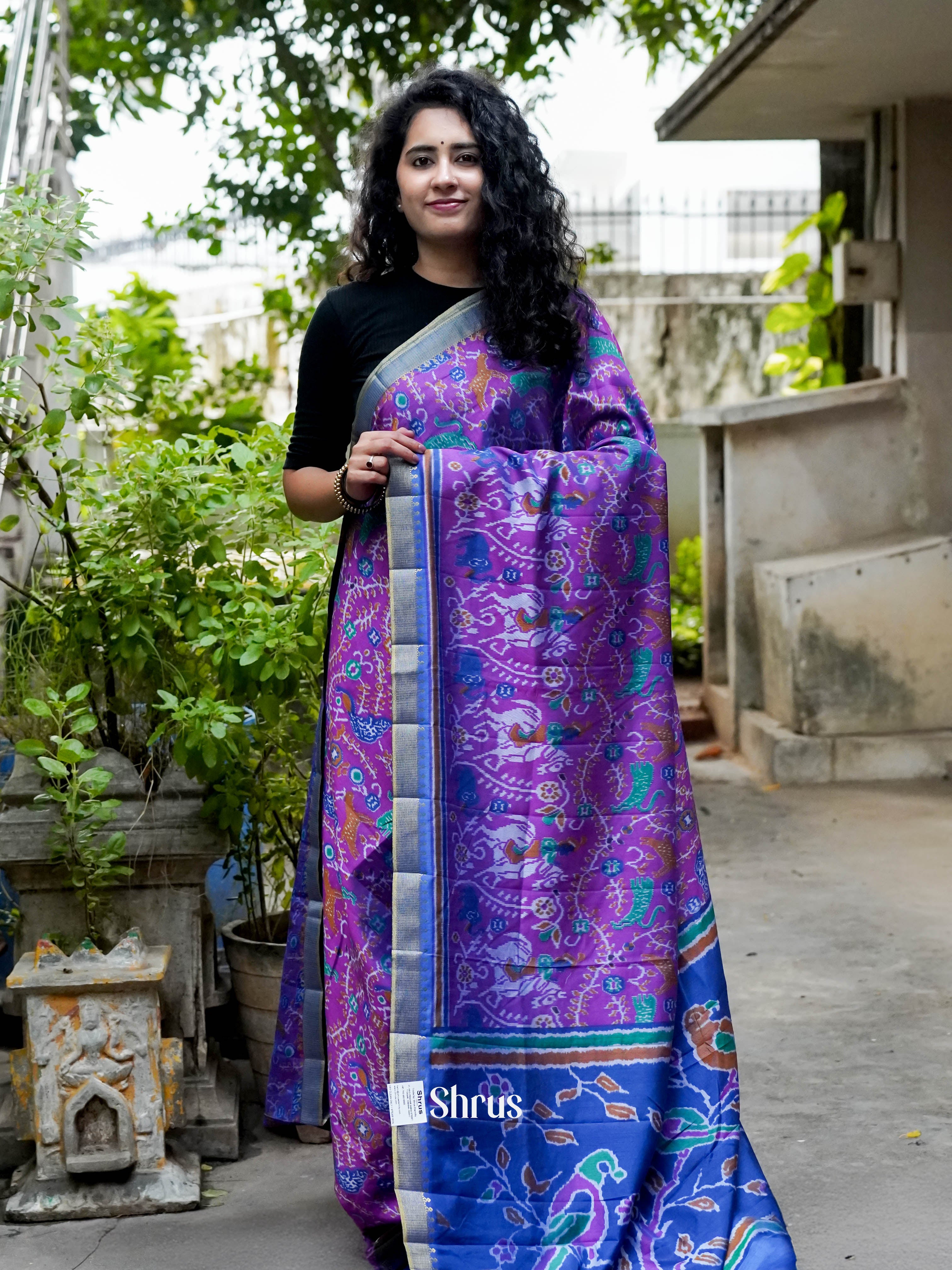 Purple & Blue - Semi Patola Saree - Shop on ShrusEternity.com