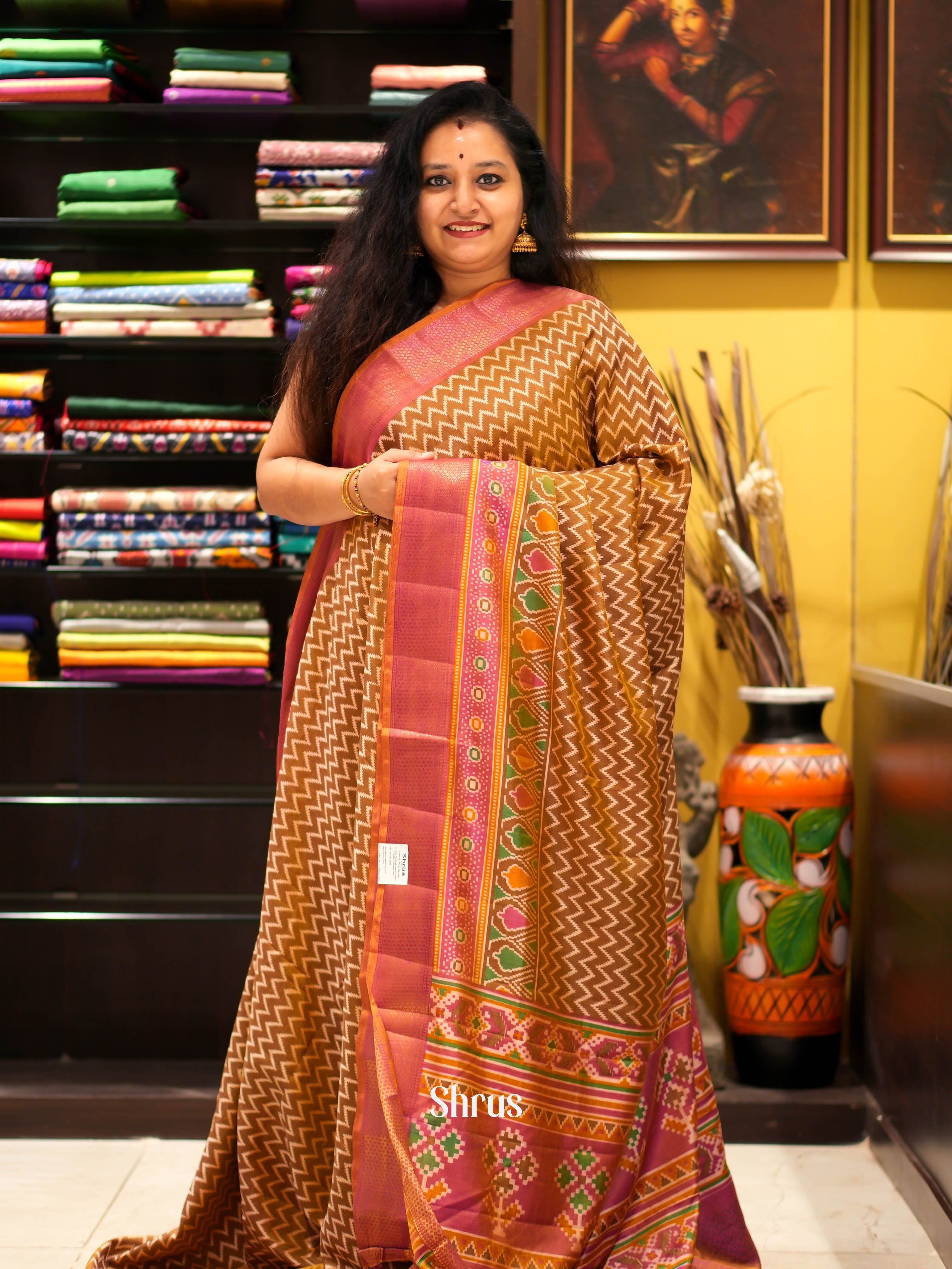Brown & Brick - Semi patola Saree - Shop on ShrusEternity.com