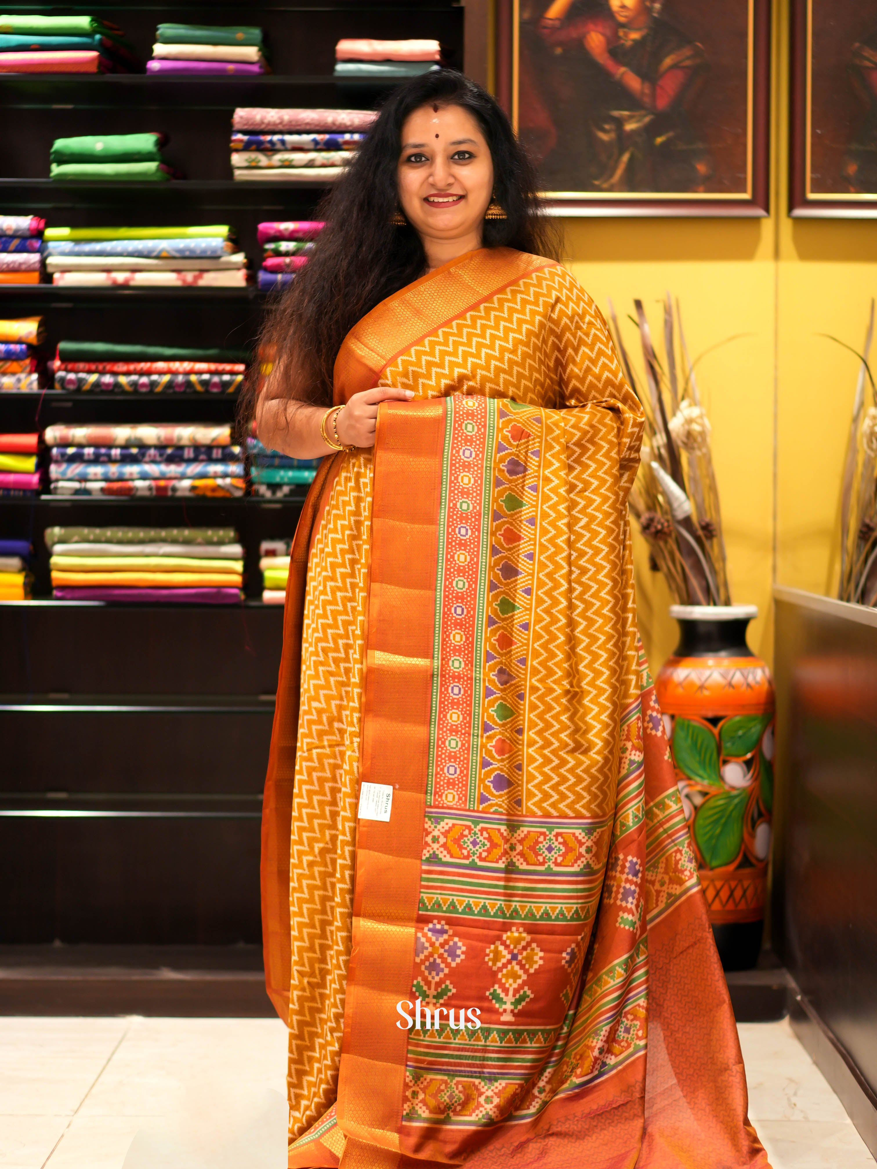 Orange & Brick - Semi patola Saree - Shop on ShrusEternity.com