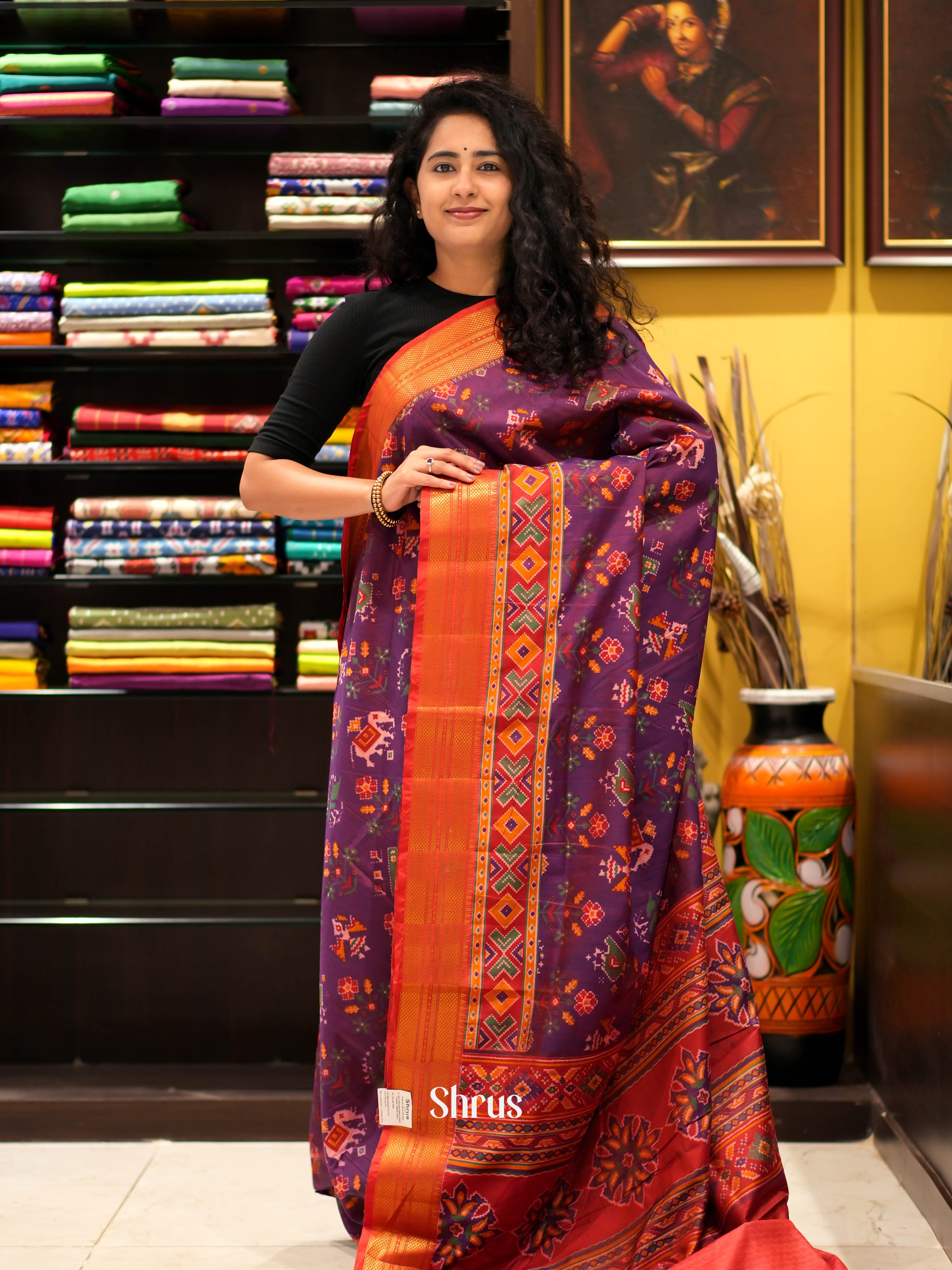 Purple & Red - Semi patola Saree - Shop on ShrusEternity.com