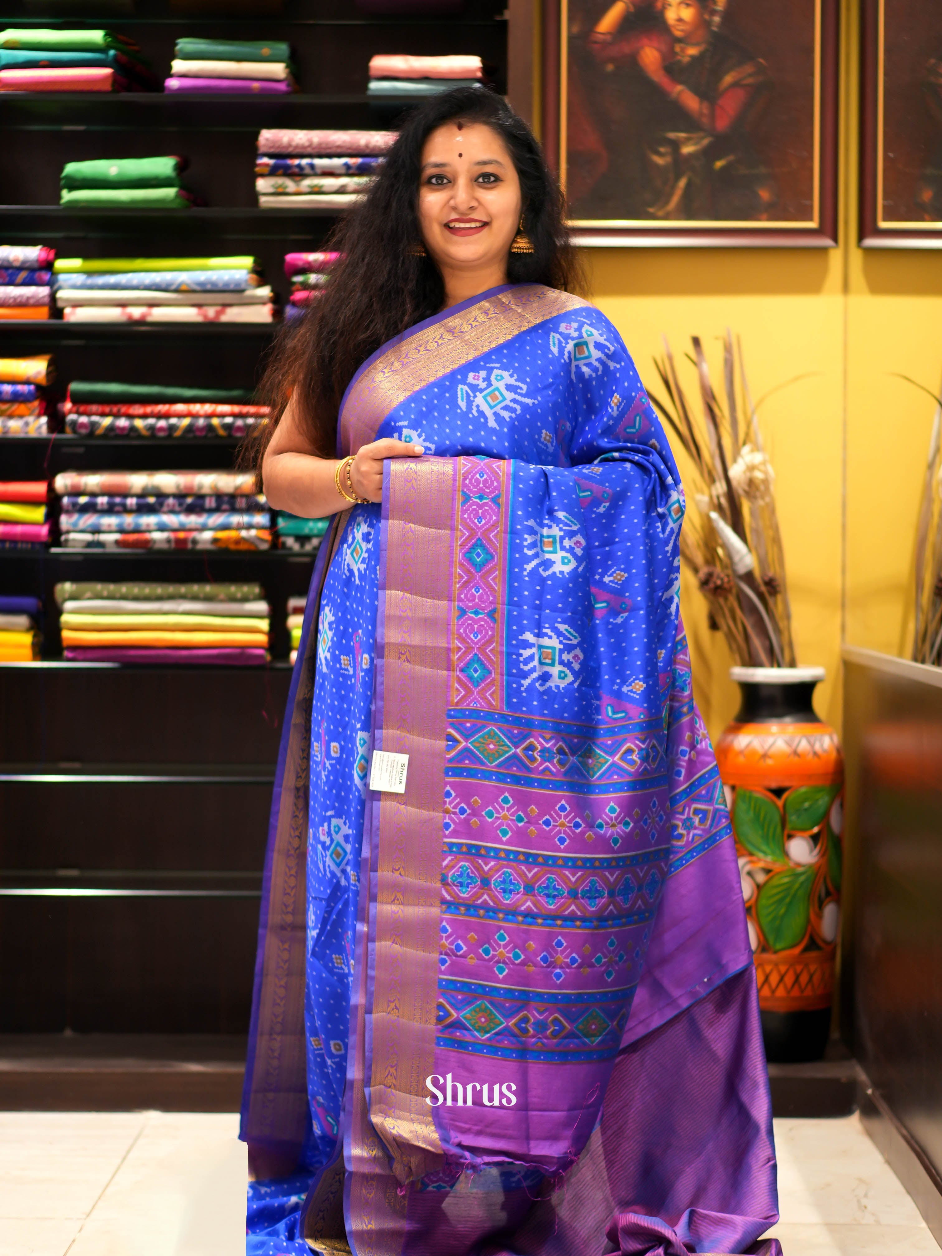 Blue & Purple - Semi patola Saree - Shop on ShrusEternity.com