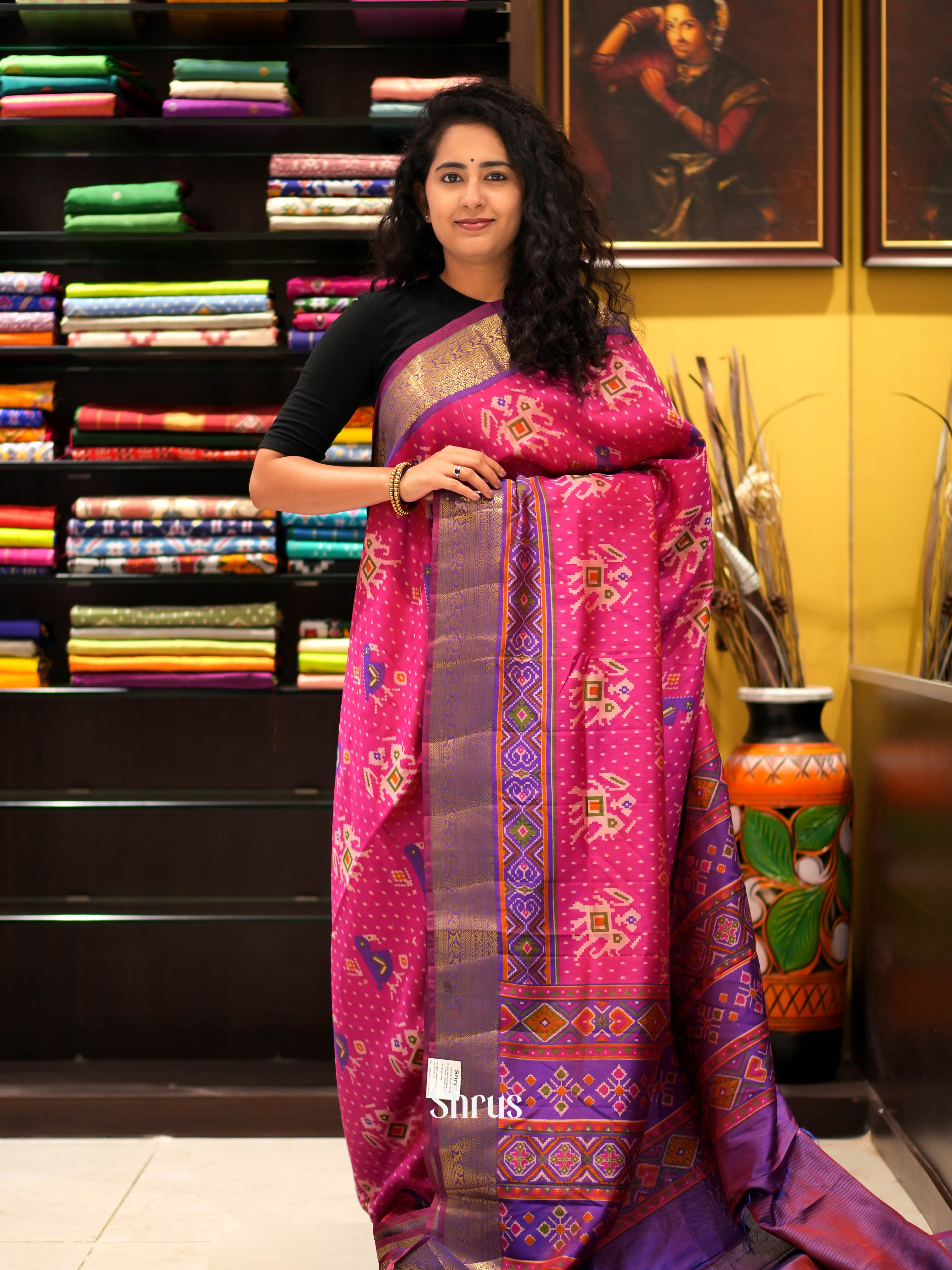 Pink & Purple - Semi patola Saree - Shop on ShrusEternity.com