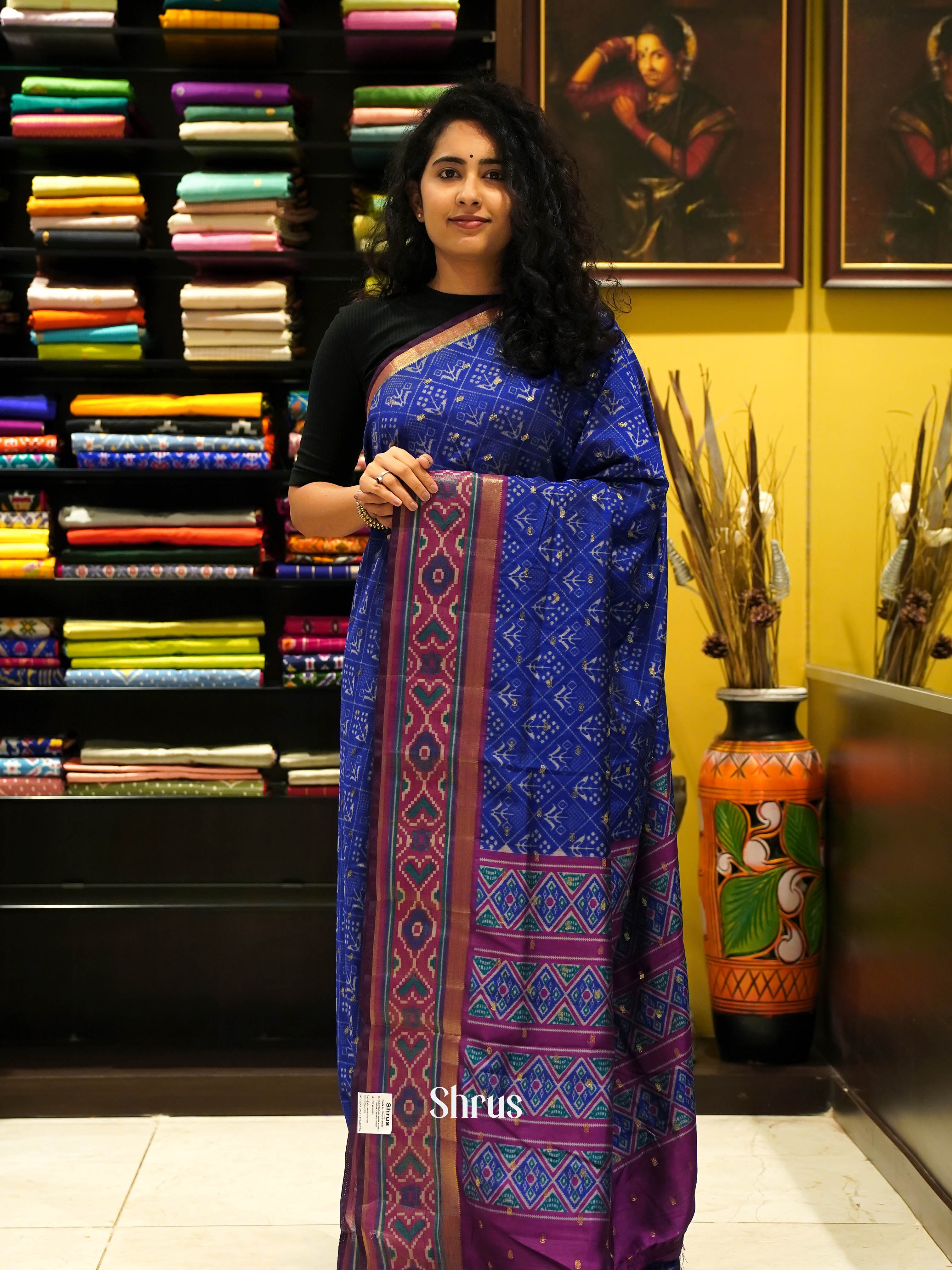 Blue & Purple - Semi Patola Saree - Shop on ShrusEternity.com