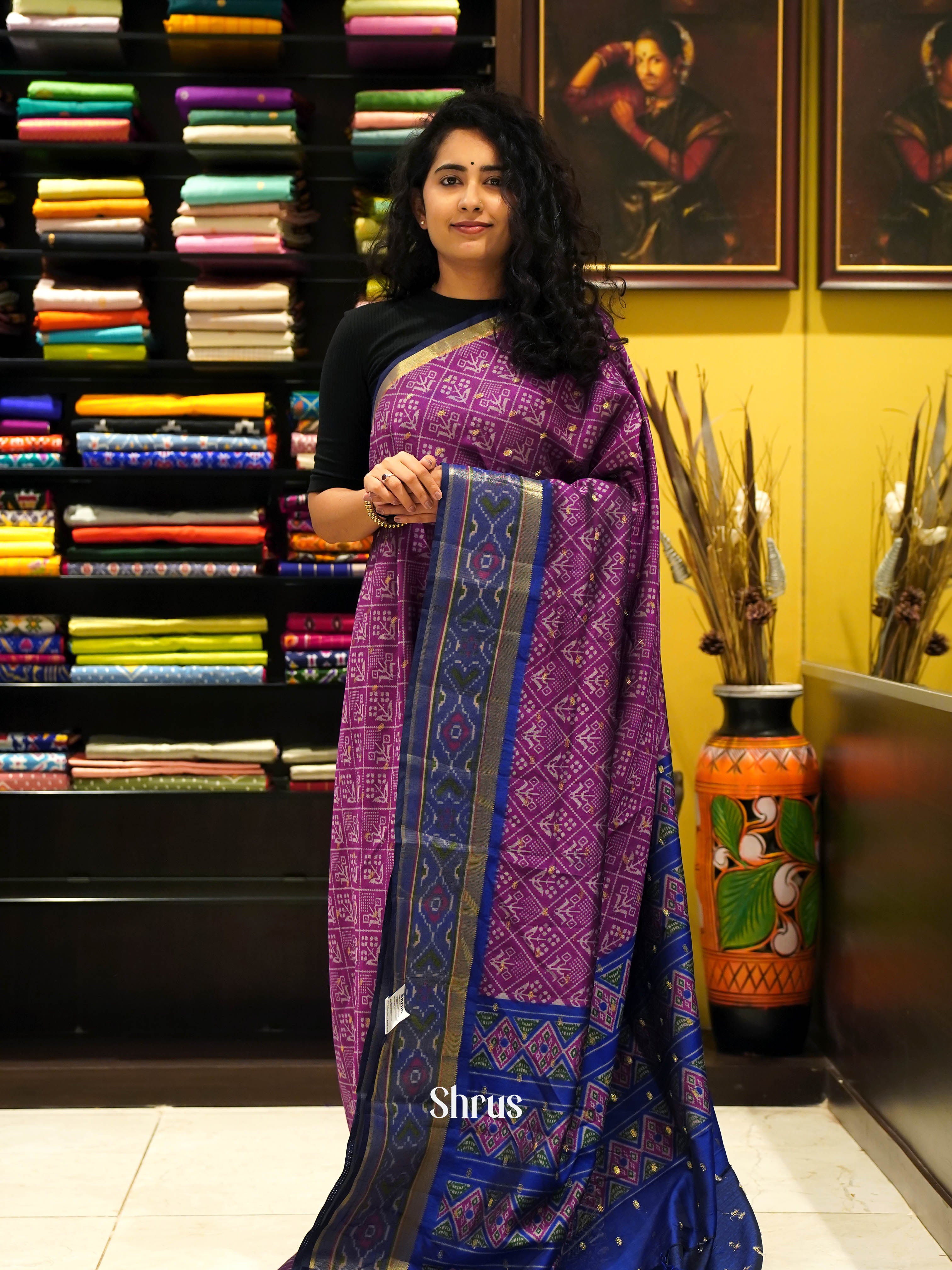 Purple & Blue - Semi Patola Saree - Shop on ShrusEternity.com