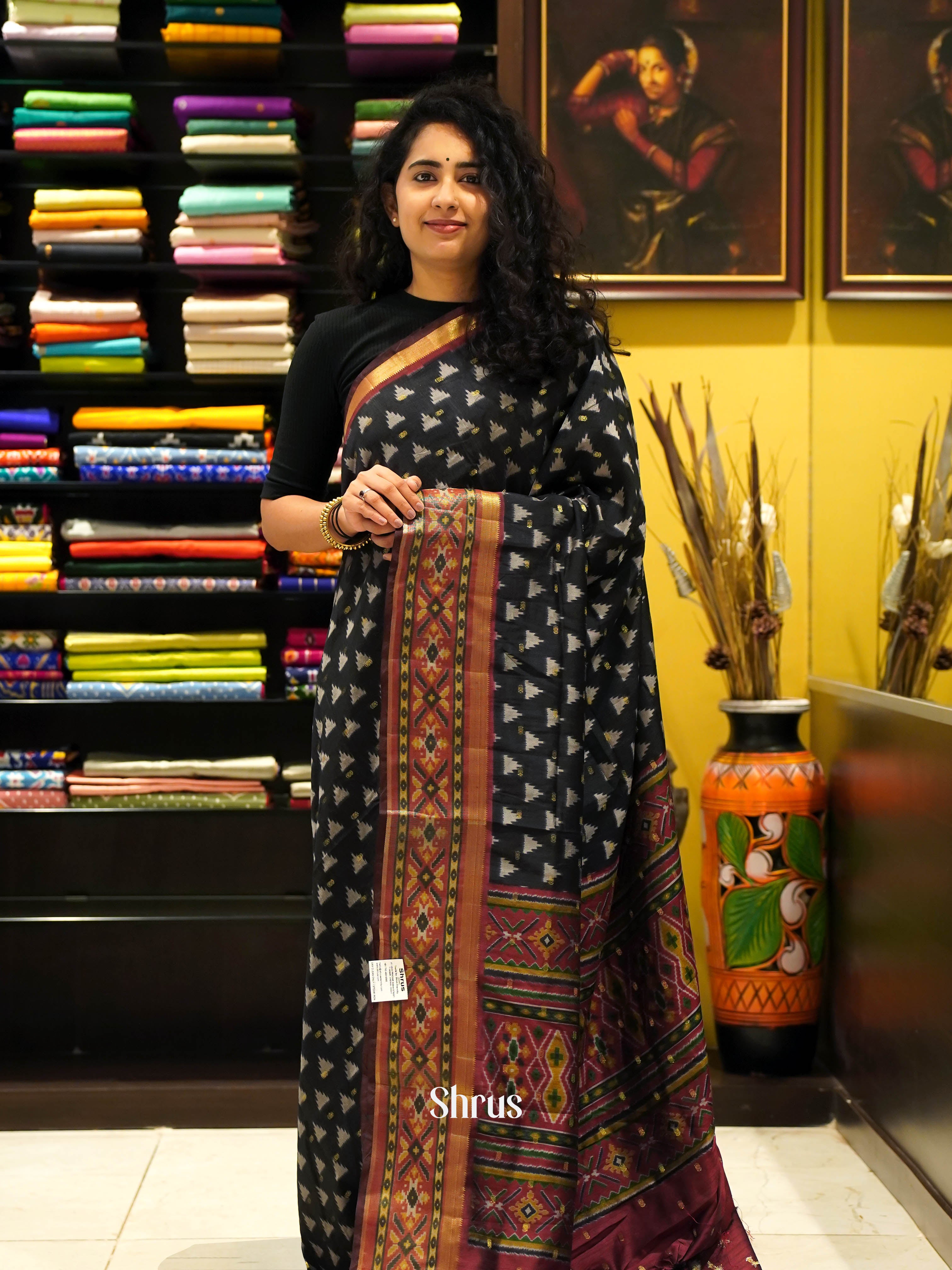Black & Brown - Semi Patola Saree - Shop on ShrusEternity.com