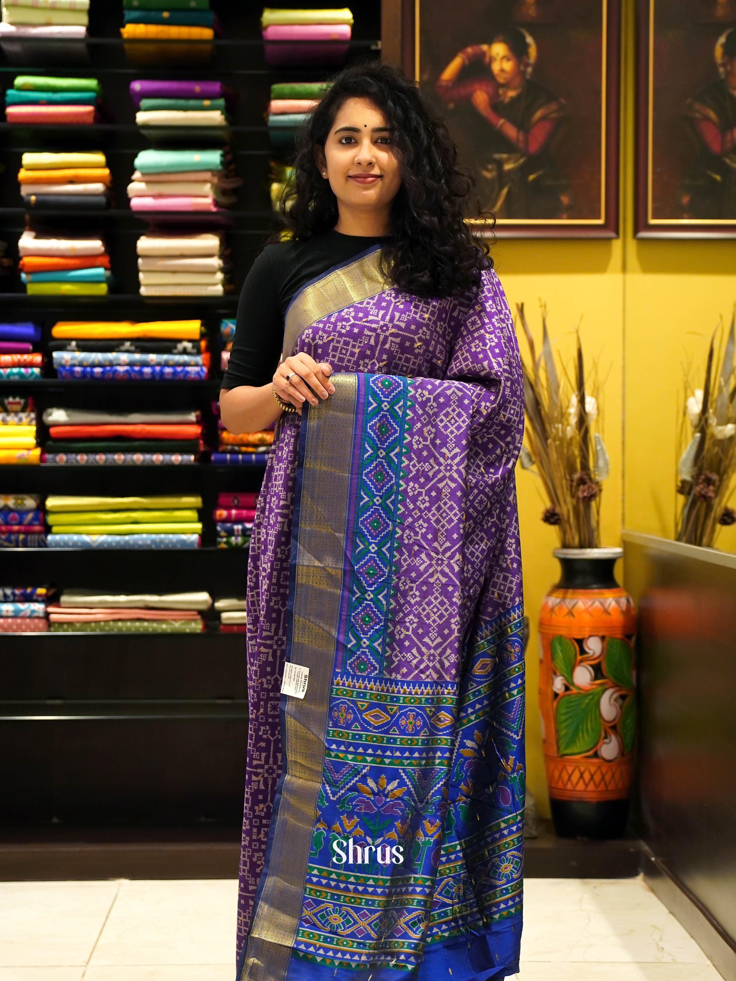 Purple & Blue - Semi Patola Saree - Shop on ShrusEternity.com