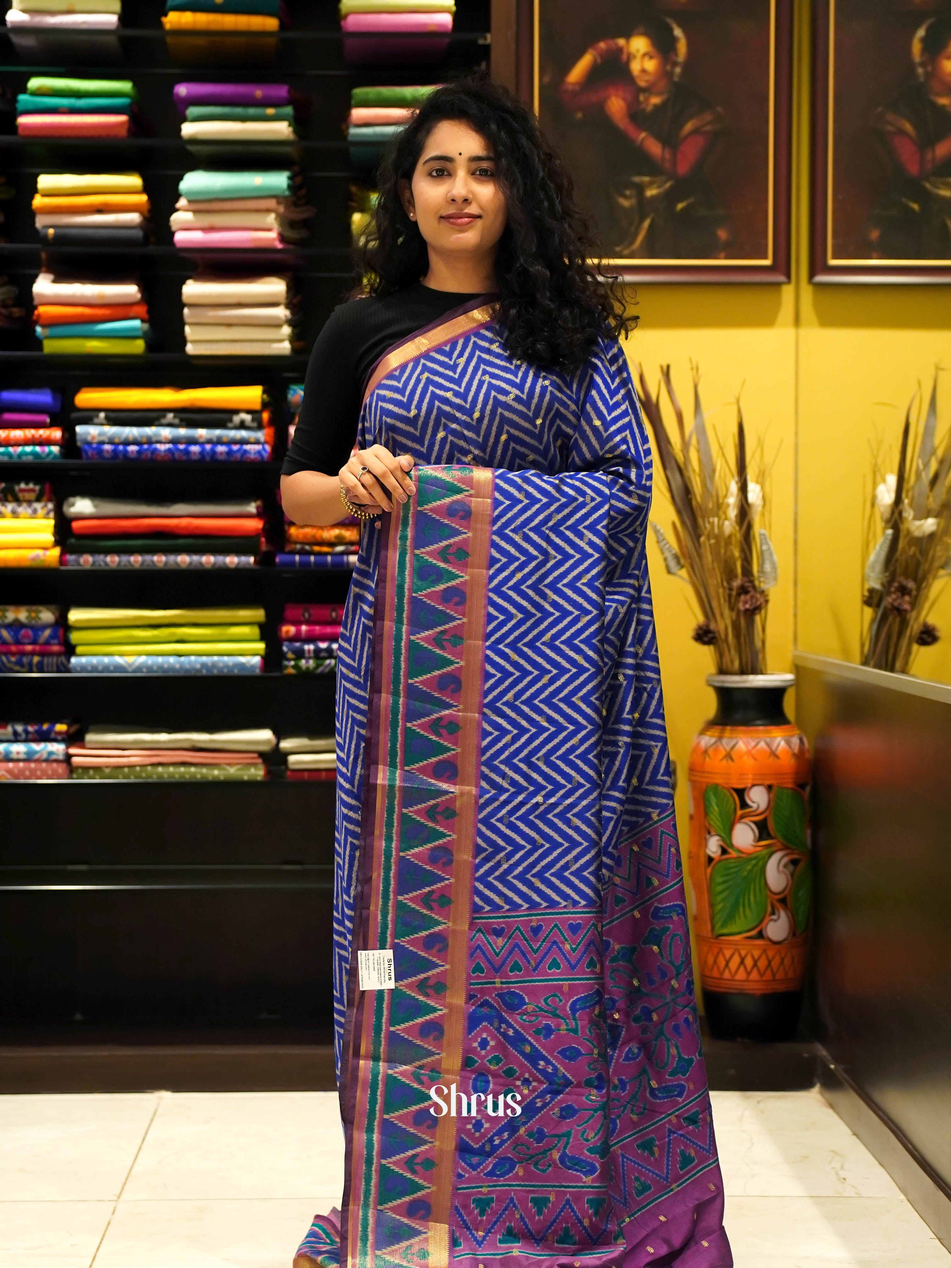 Blue & Purple - Semi Patola Saree - Shop on ShrusEternity.com
