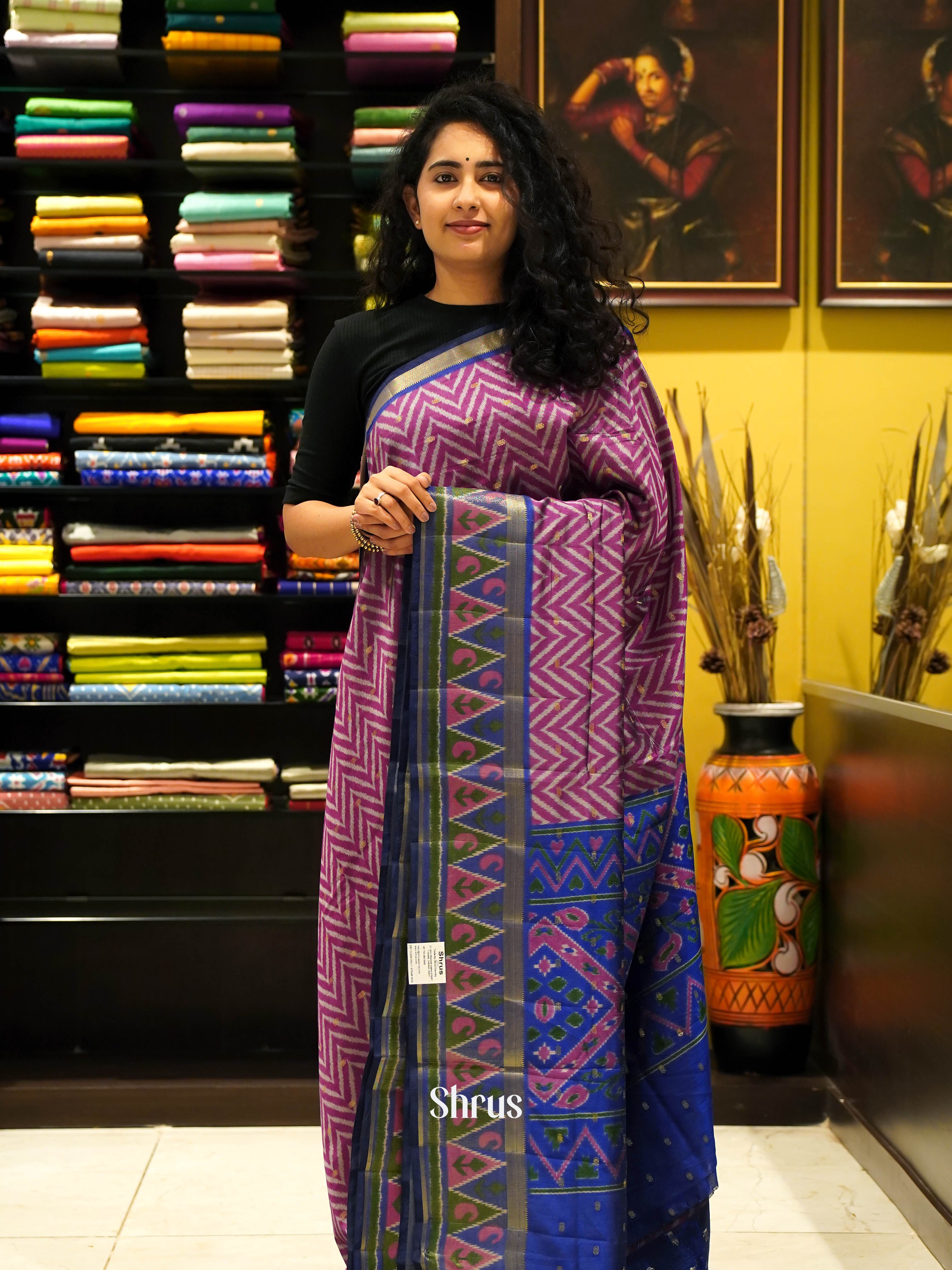 Purple & Blue - Semi Patola Saree - Shop on ShrusEternity.com