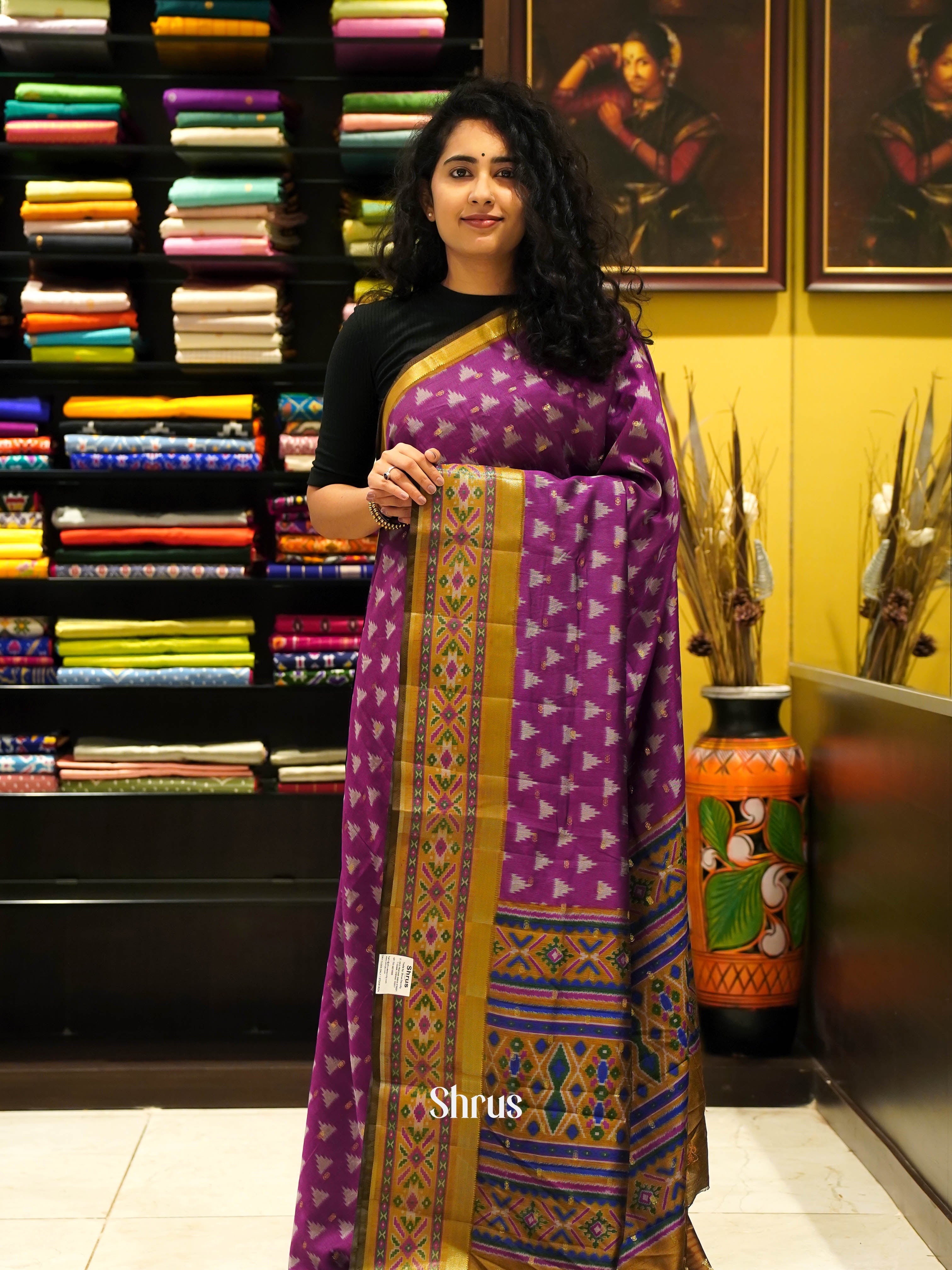 Purple & Brown - Semi Patola Saree - Shop on ShrusEternity.com