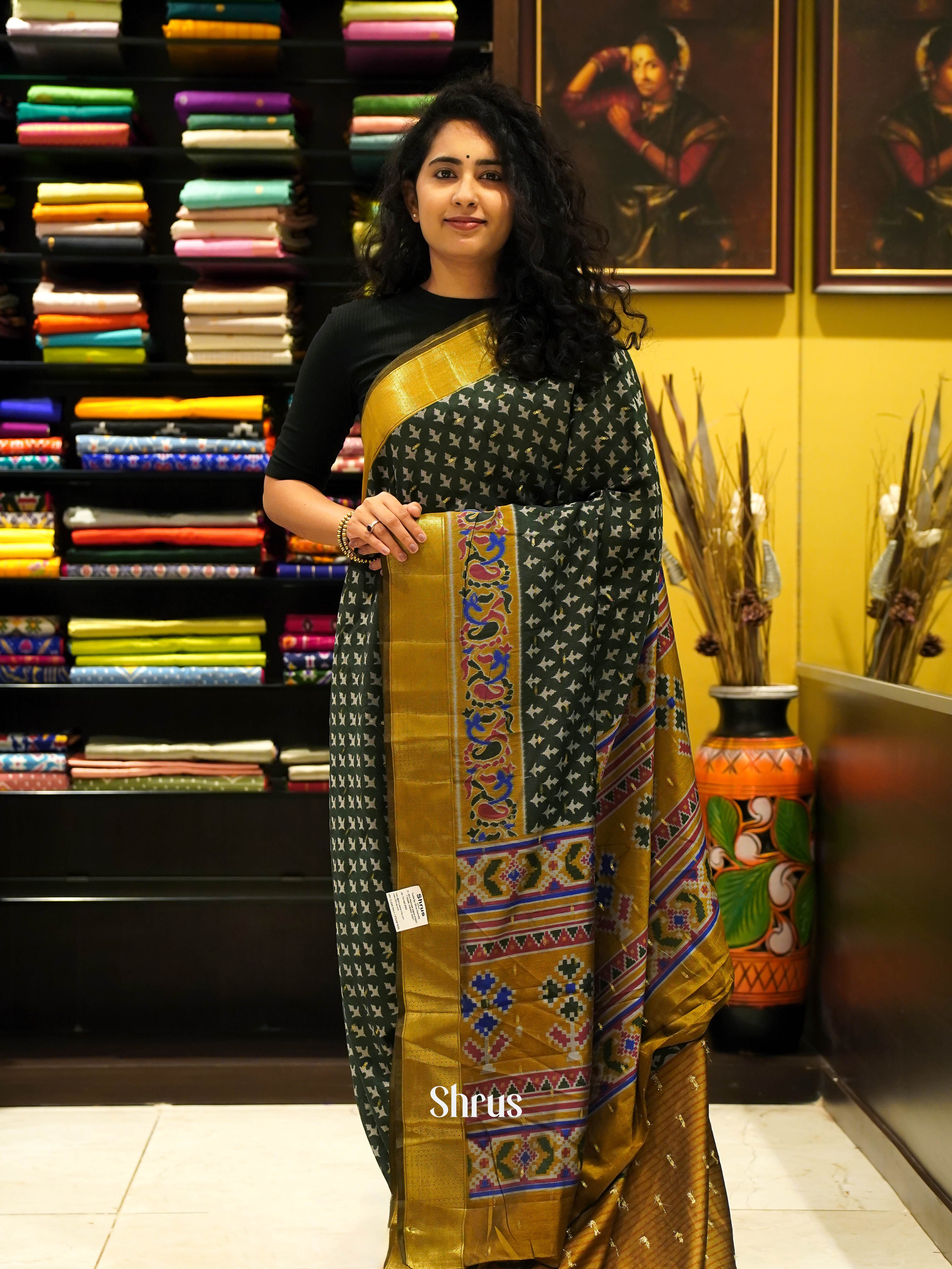 Green & Brown - Semi Patola Saree - Shop on ShrusEternity.com
