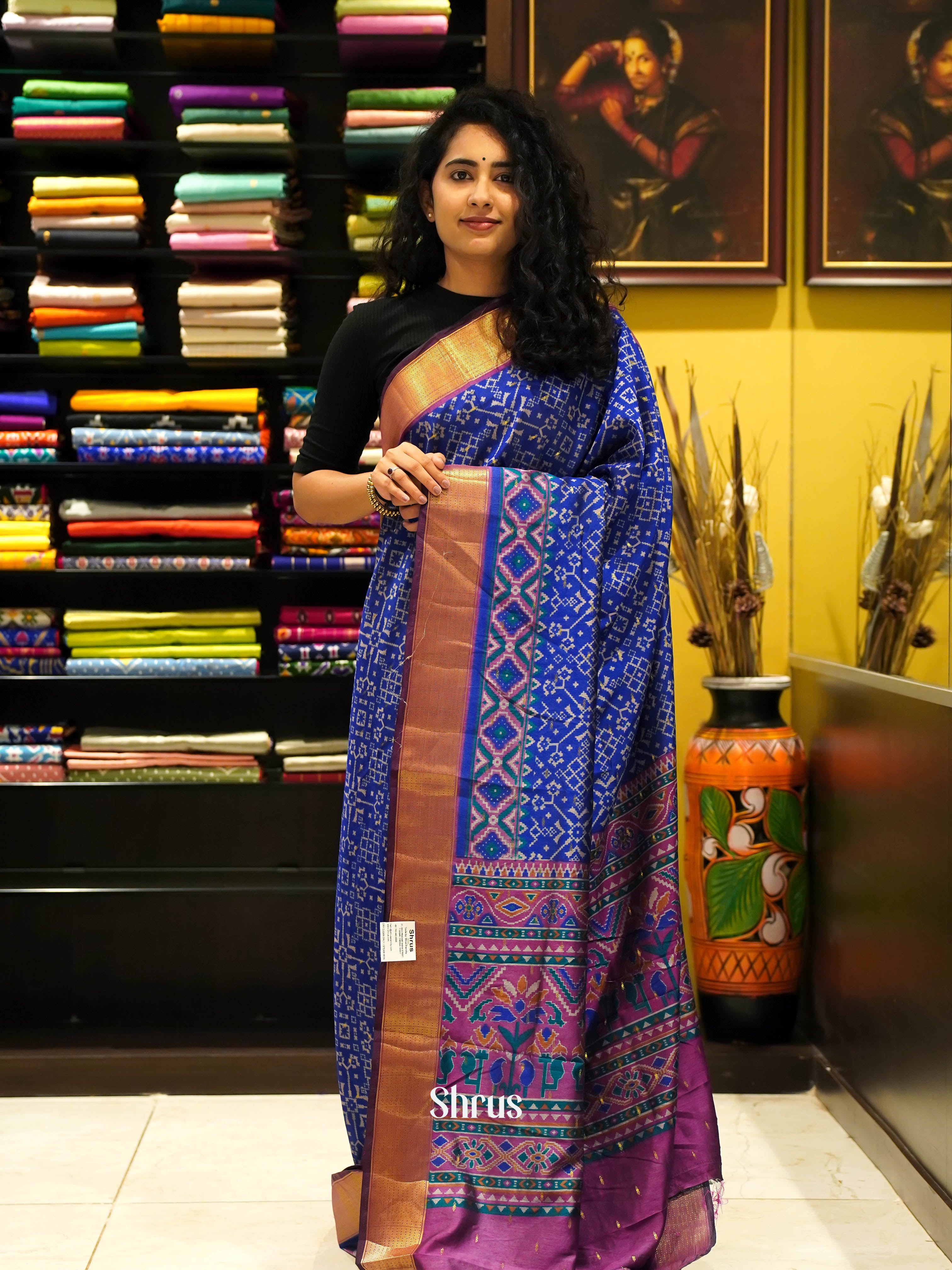 Blue & Purple - Semi Patola Saree - Shop on ShrusEternity.com