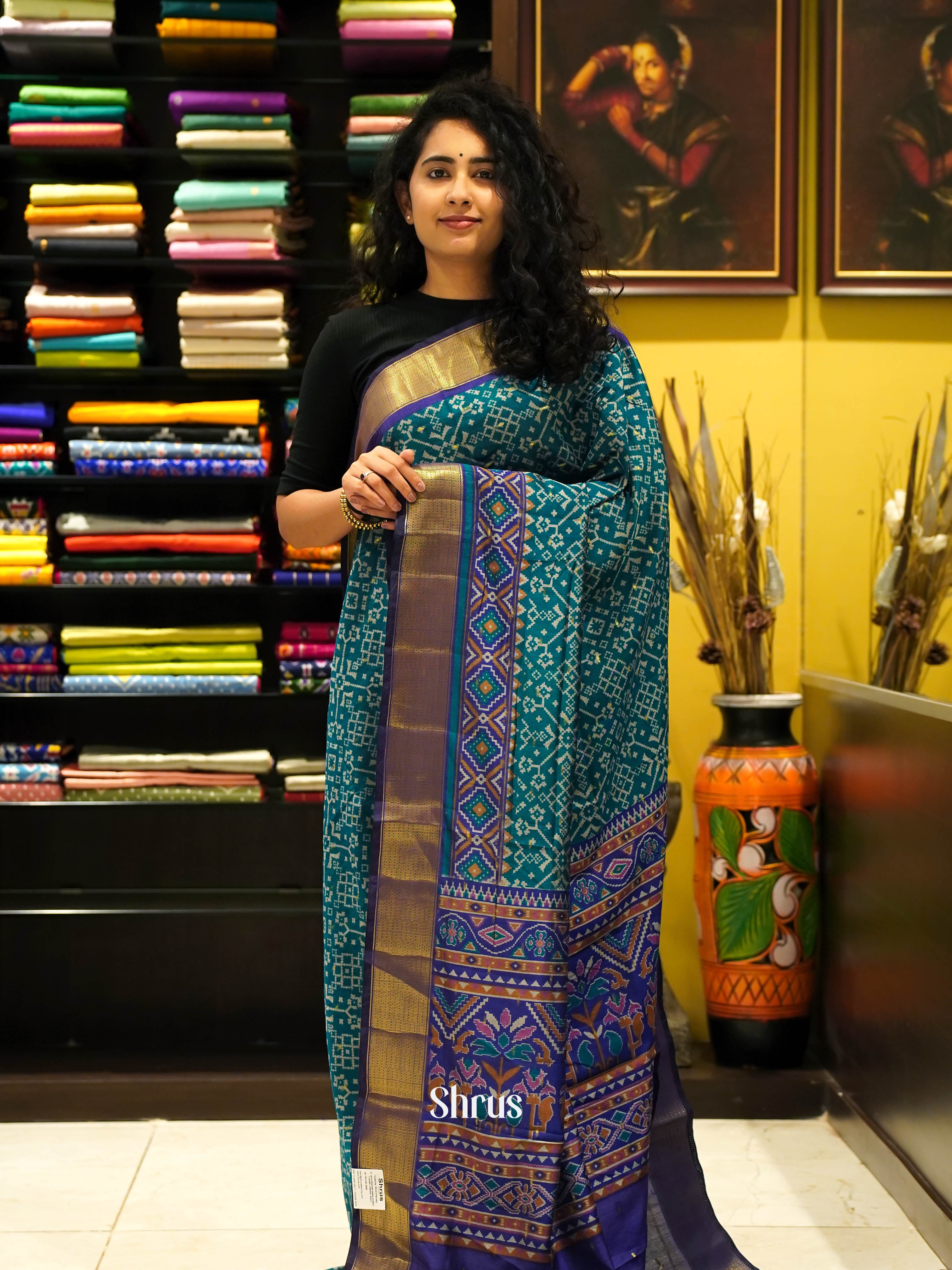 Teal & Purple - Semi Patola Saree - Shop on ShrusEternity.com