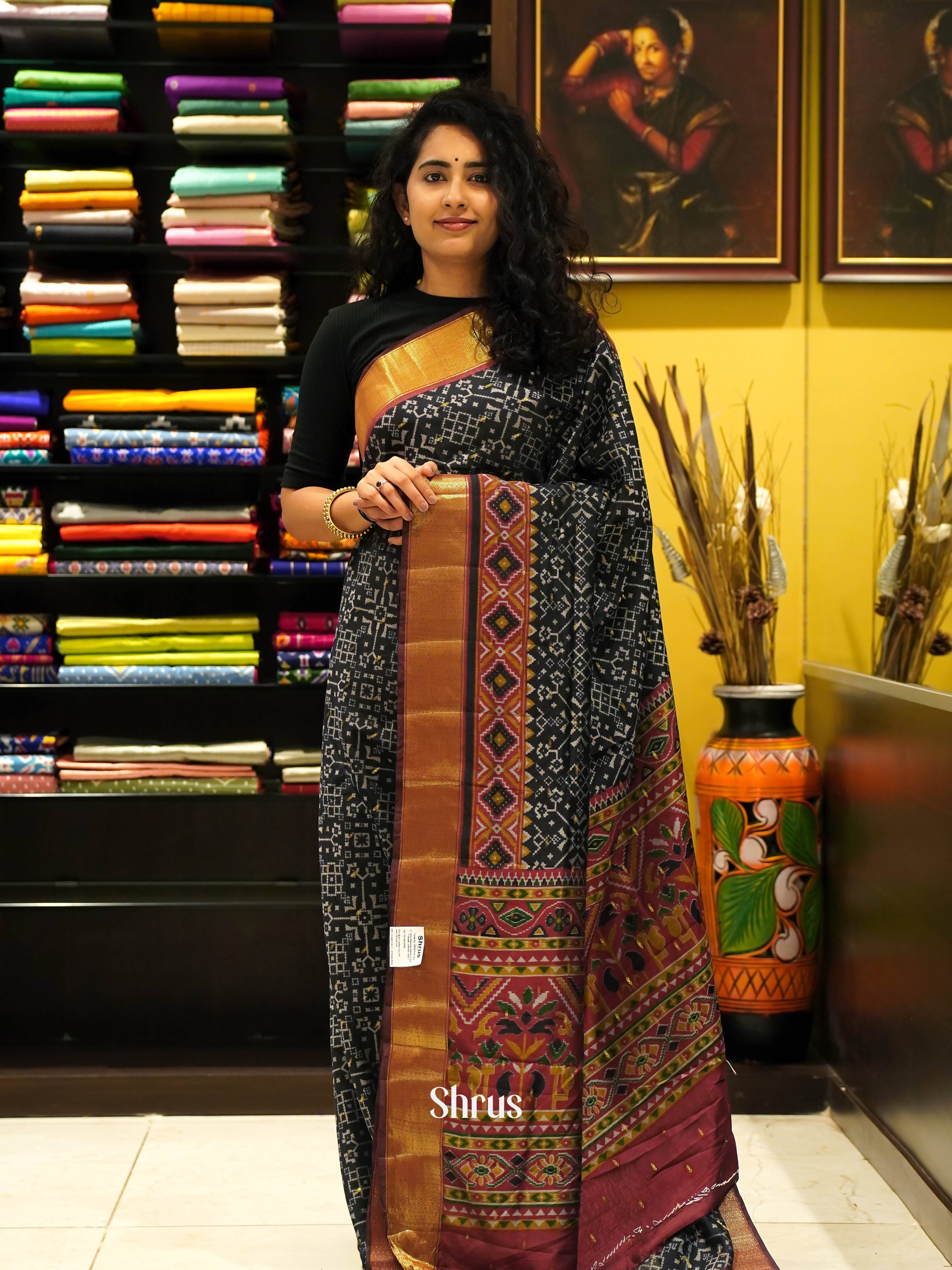 Black & Brown - Semi Patola Saree - Shop on ShrusEternity.com