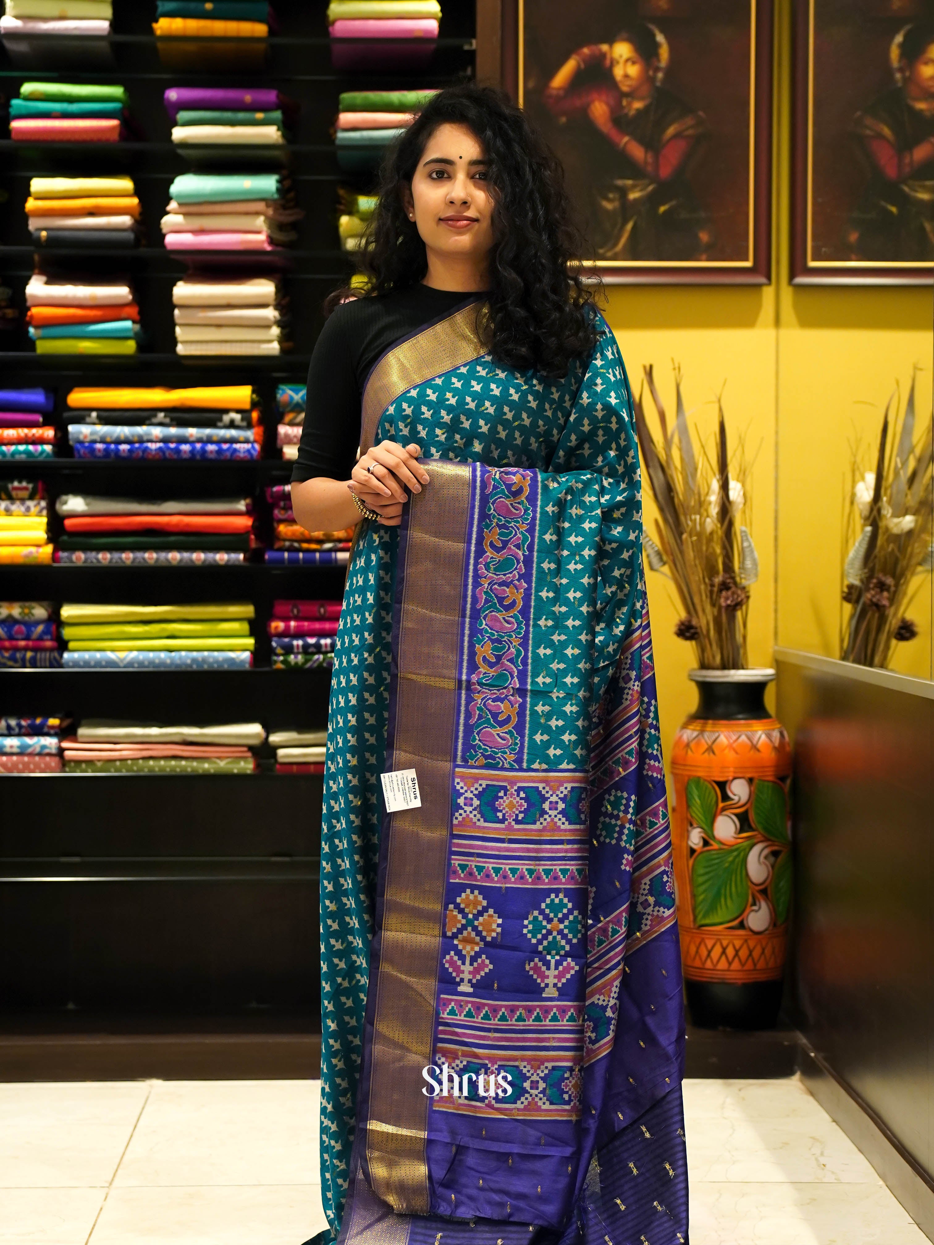 Teal & Purple - Semi Patola Saree - Shop on ShrusEternity.com