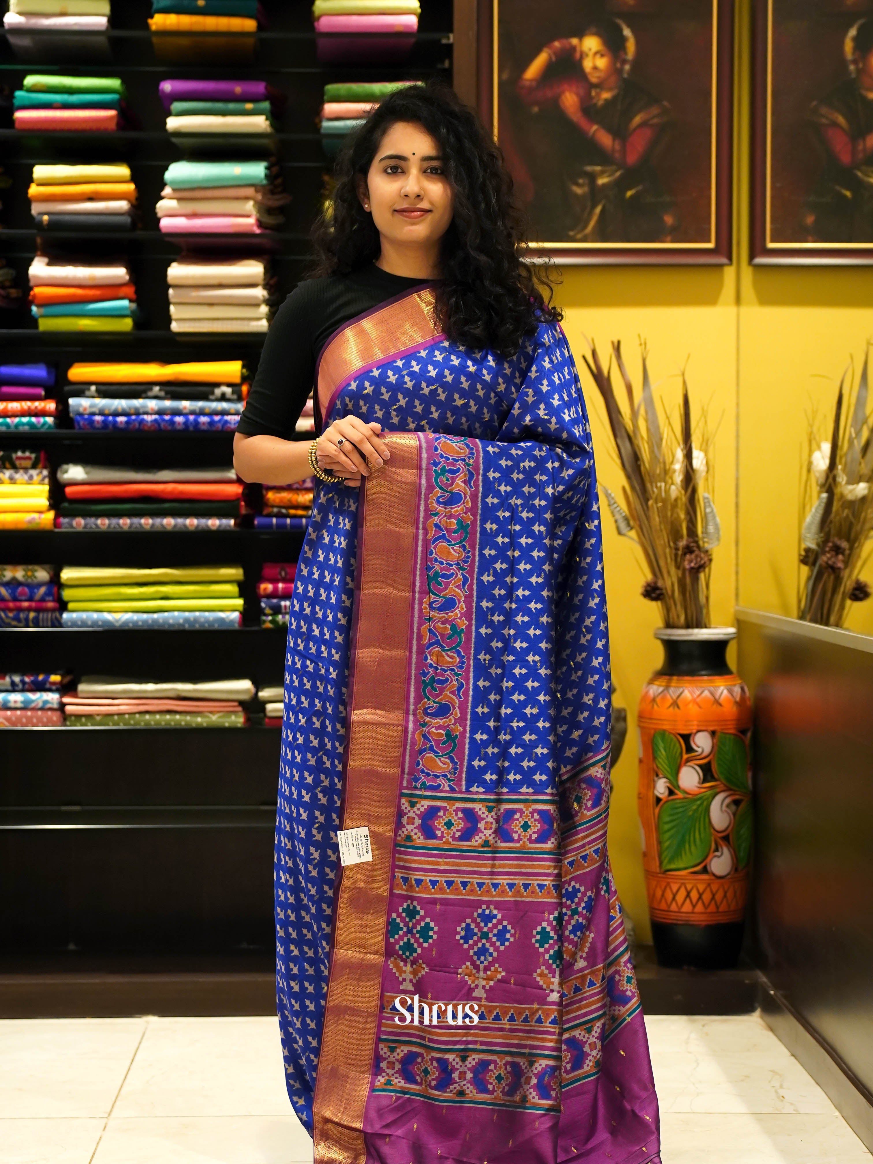Blue & Purple - Semi Patola Saree - Shop on ShrusEternity.com