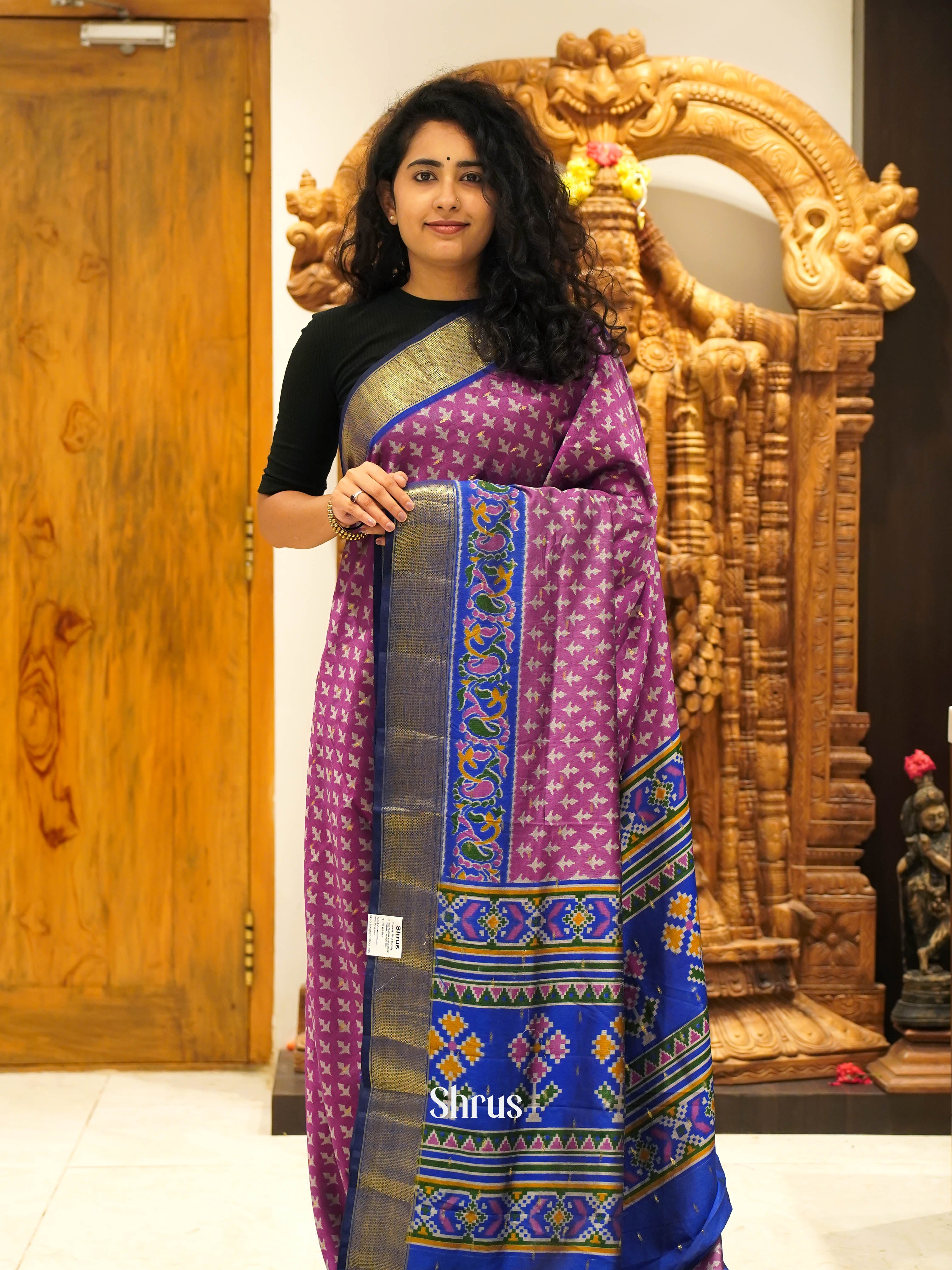 Purple & Blue- Semi Patola Saree - Shop on ShrusEternity.com