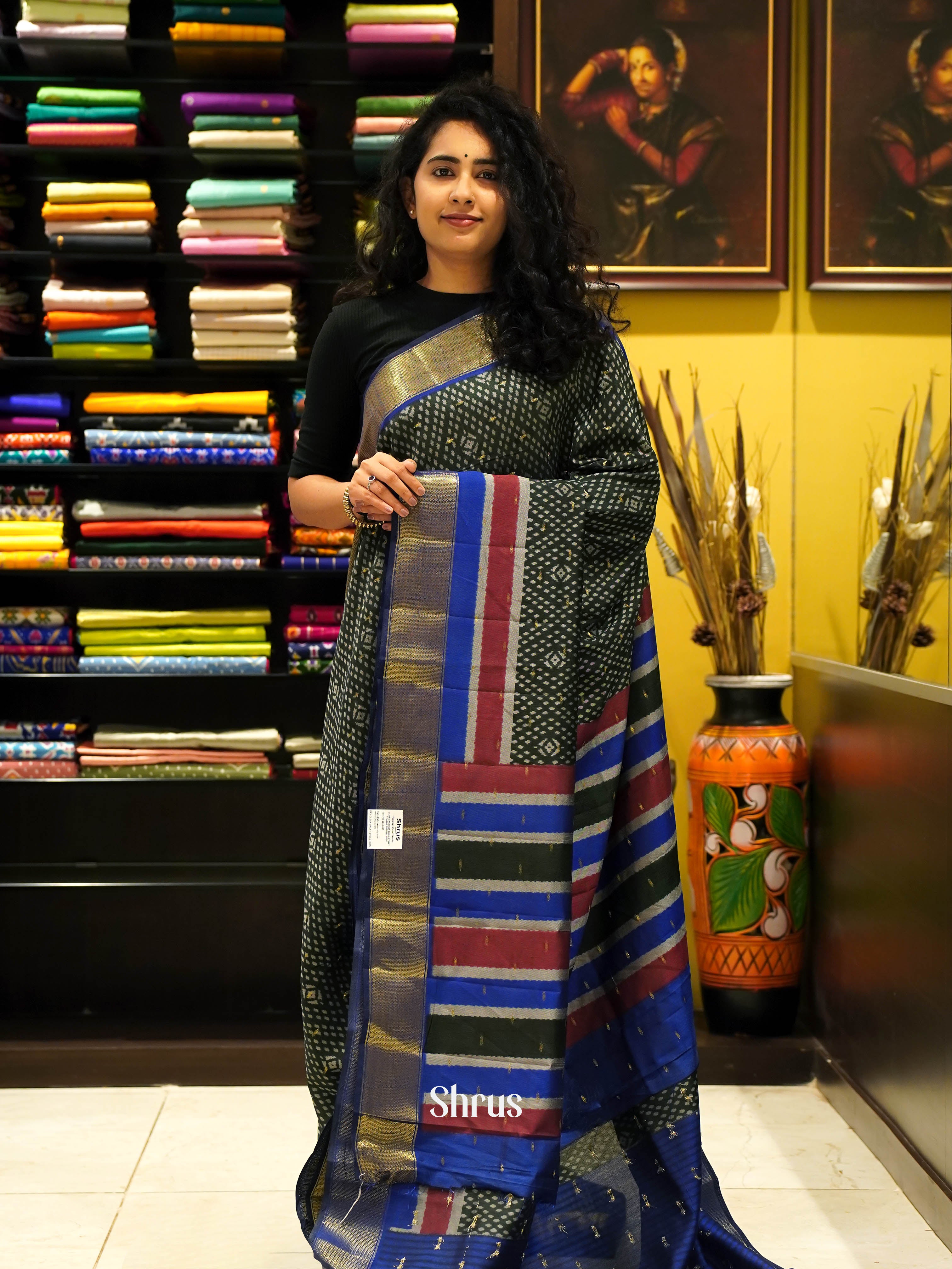 Black & Blue - Semi Patola Saree - Shop on ShrusEternity.com