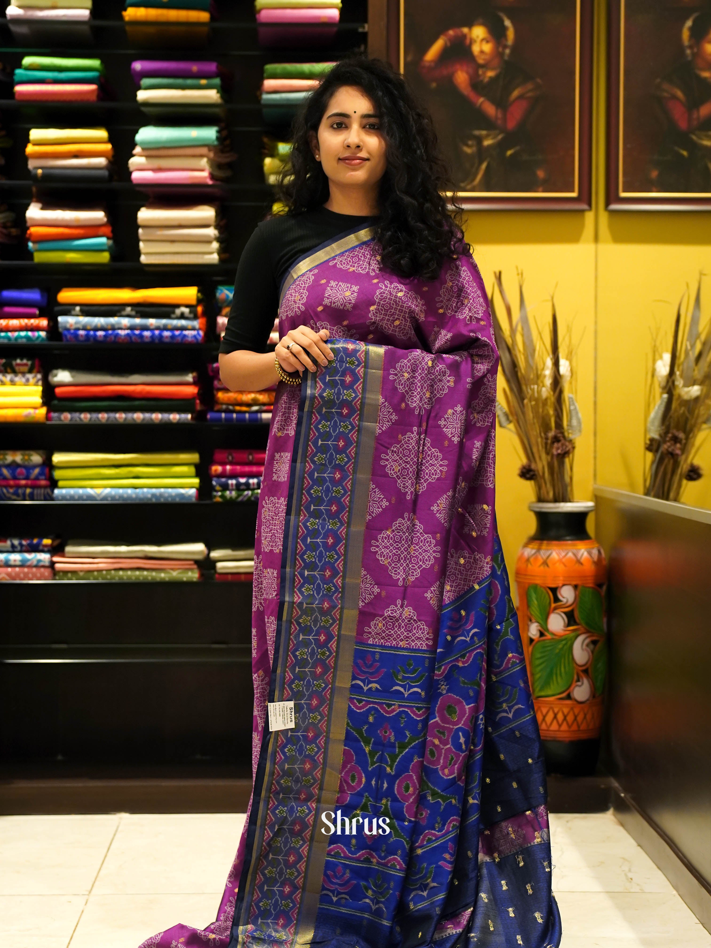 Purple & Blue - Semi Patola Saree - Shop on ShrusEternity.com