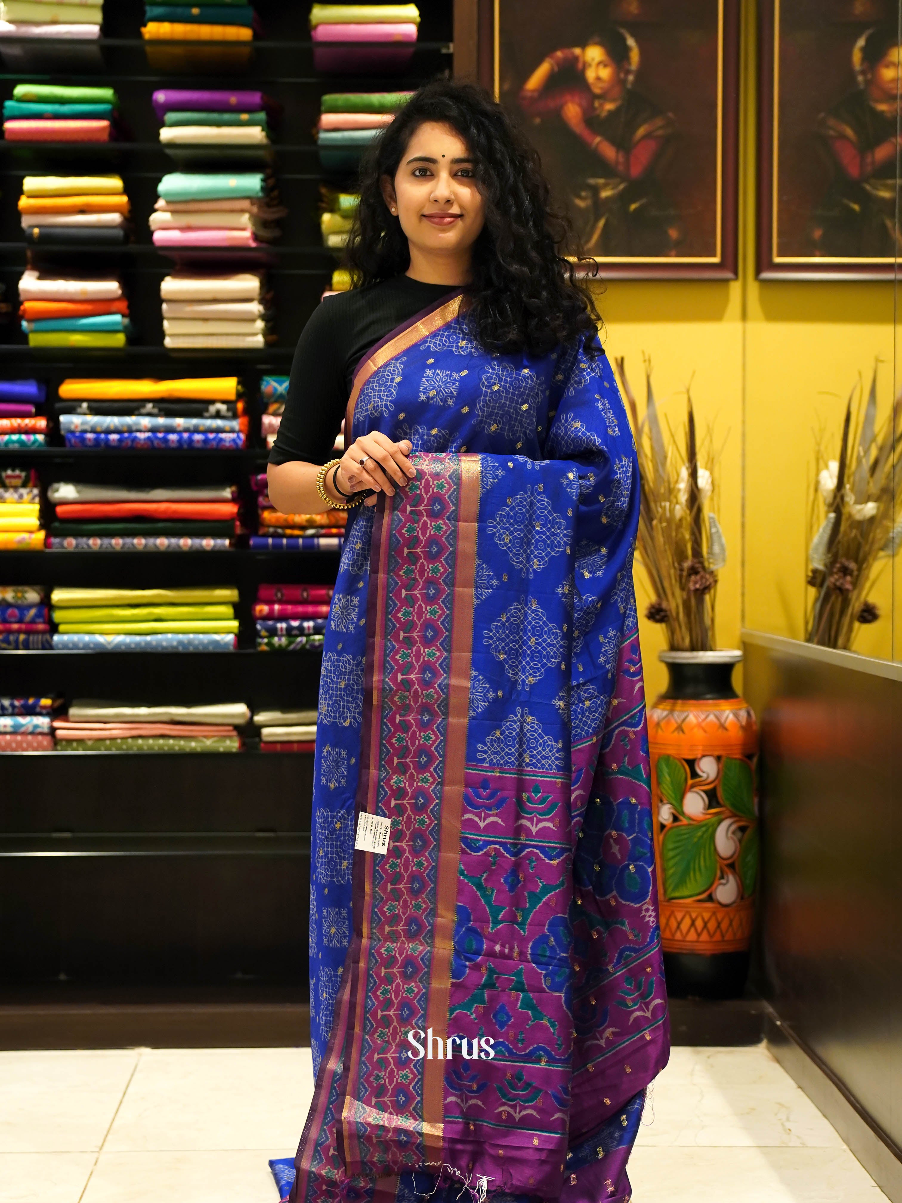 Blue & Purple - Semi Patola Saree - Shop on ShrusEternity.com