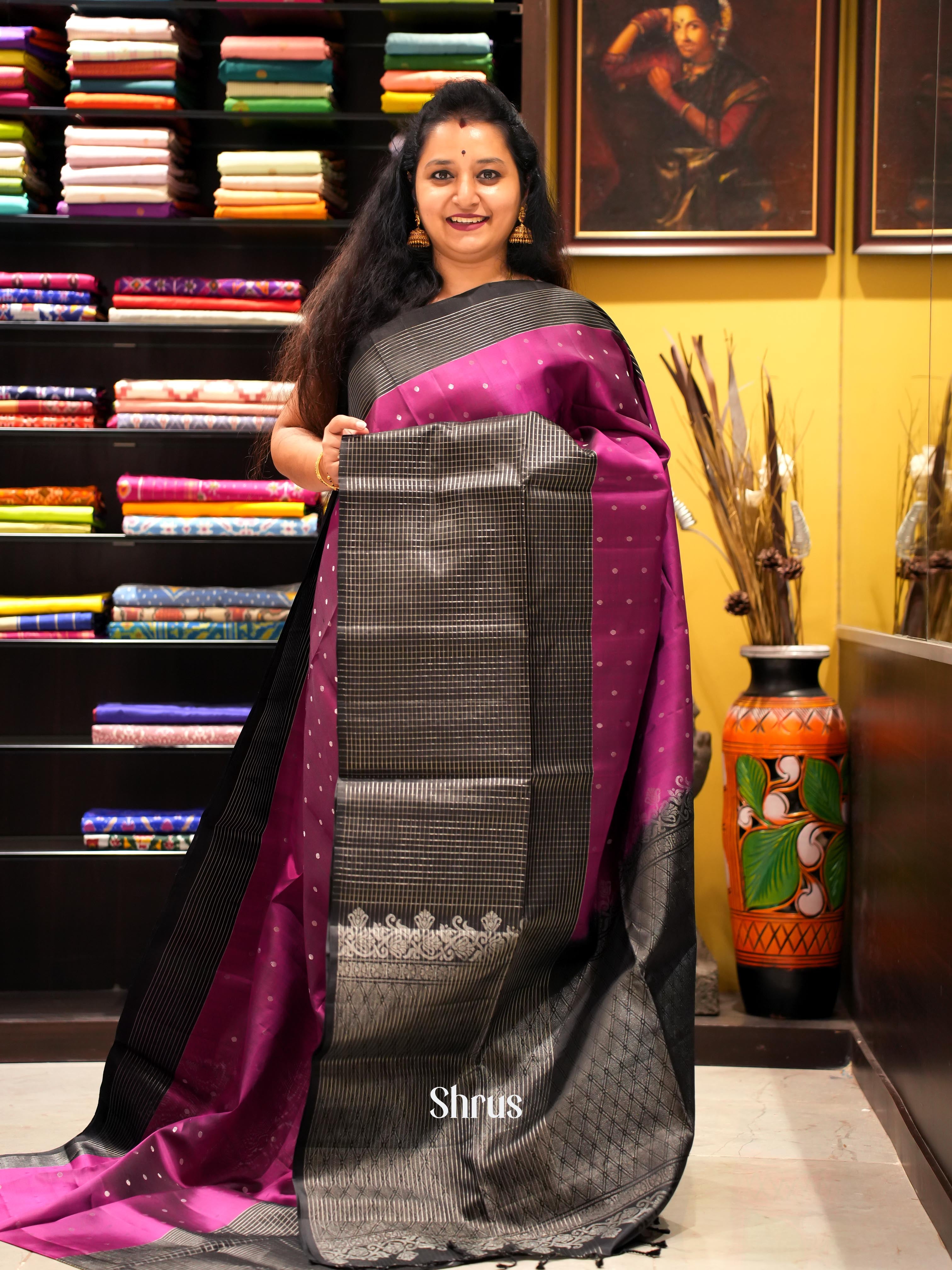 Purple & Black - Soft Silk Saree - Shop on ShrusEternity.com