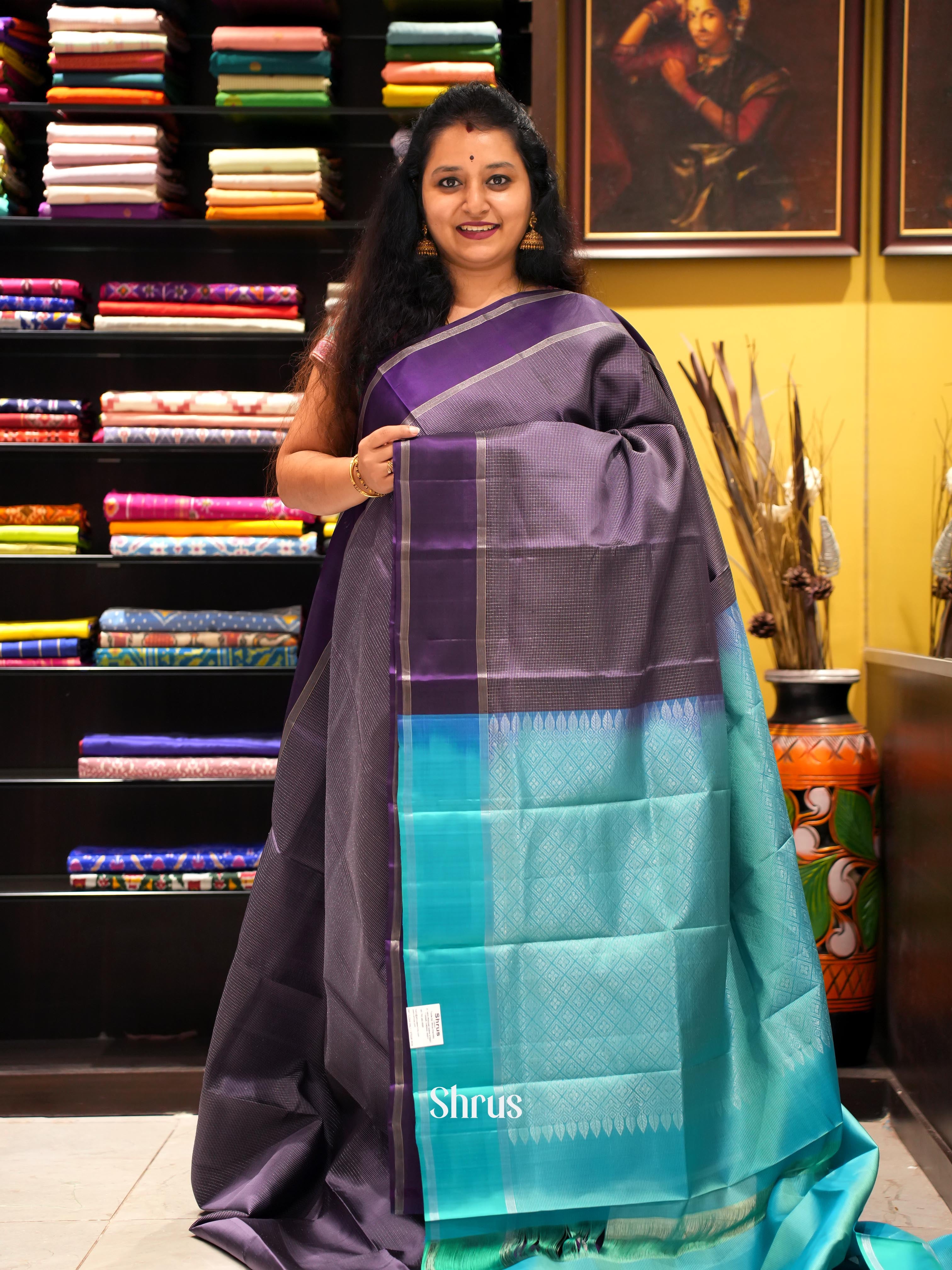 Violet & Teal - Soft Silk Saree - Shop on ShrusEternity.com
