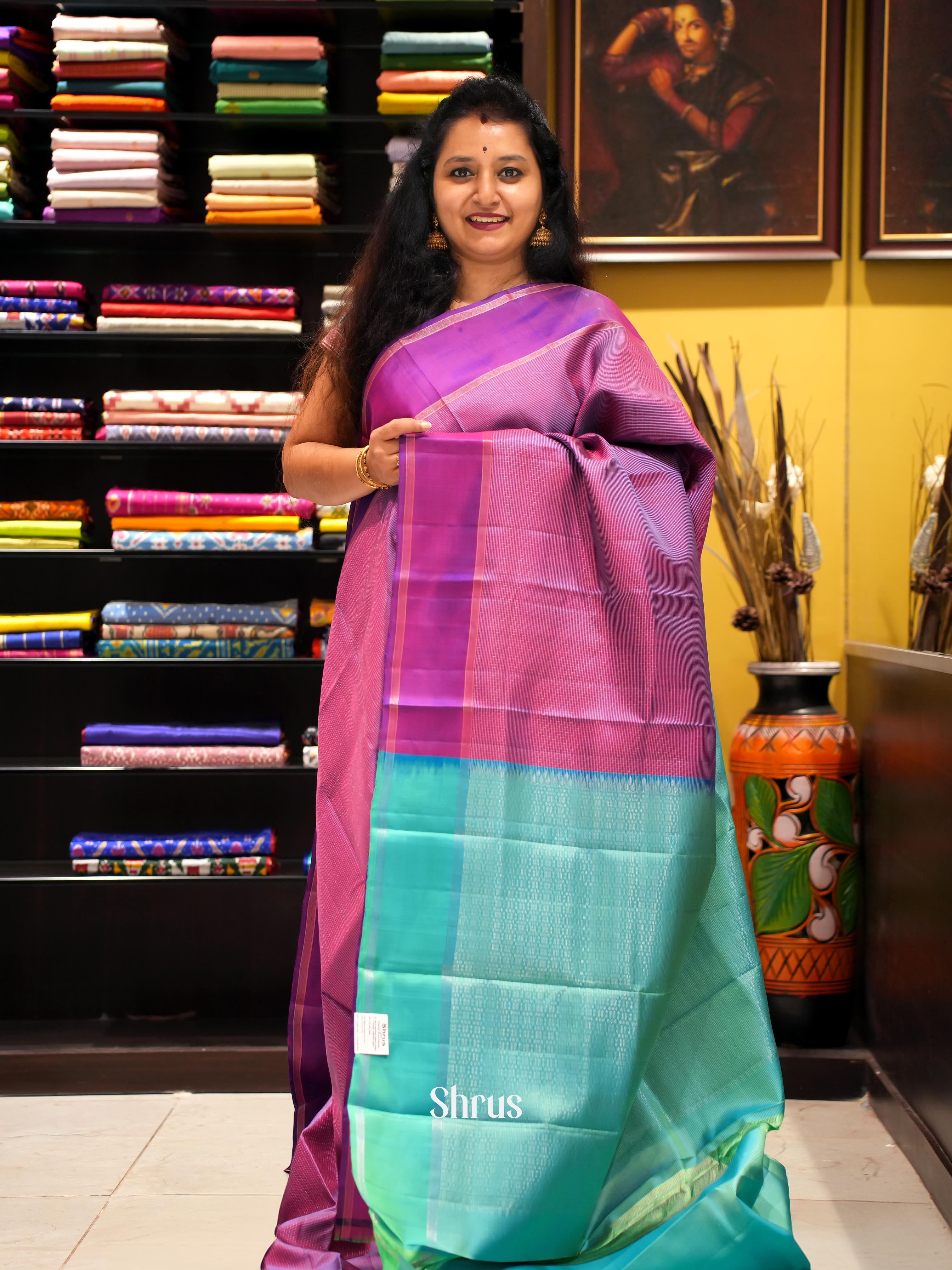 Purple & Teal Green - Soft Silk Saree - Shop on ShrusEternity.com