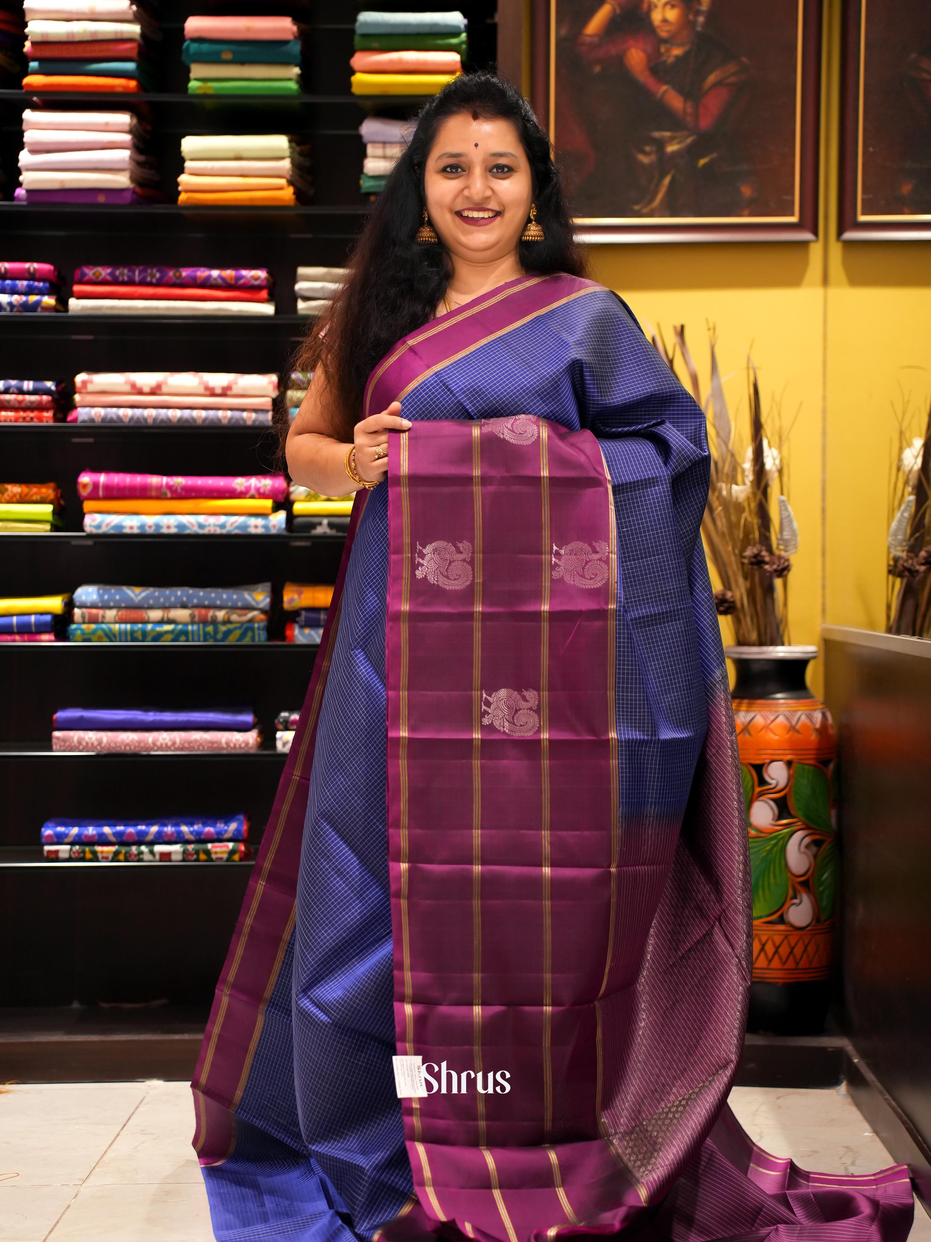 Blue & Purple - Soft Silk Saree - Shop on ShrusEternity.com