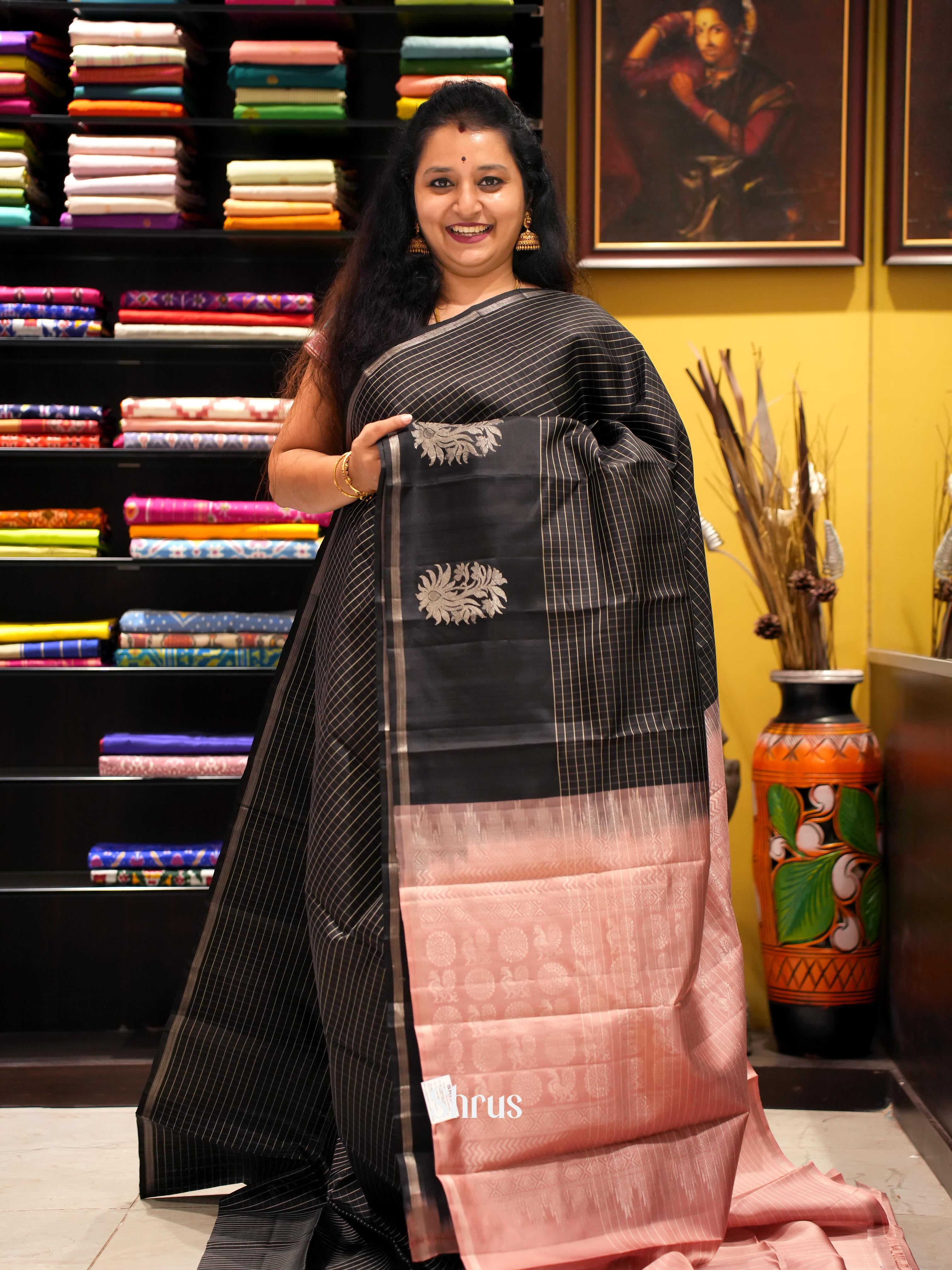 Black & Dusty Pink - Soft Silk Saree - Shop on ShrusEternity.com
