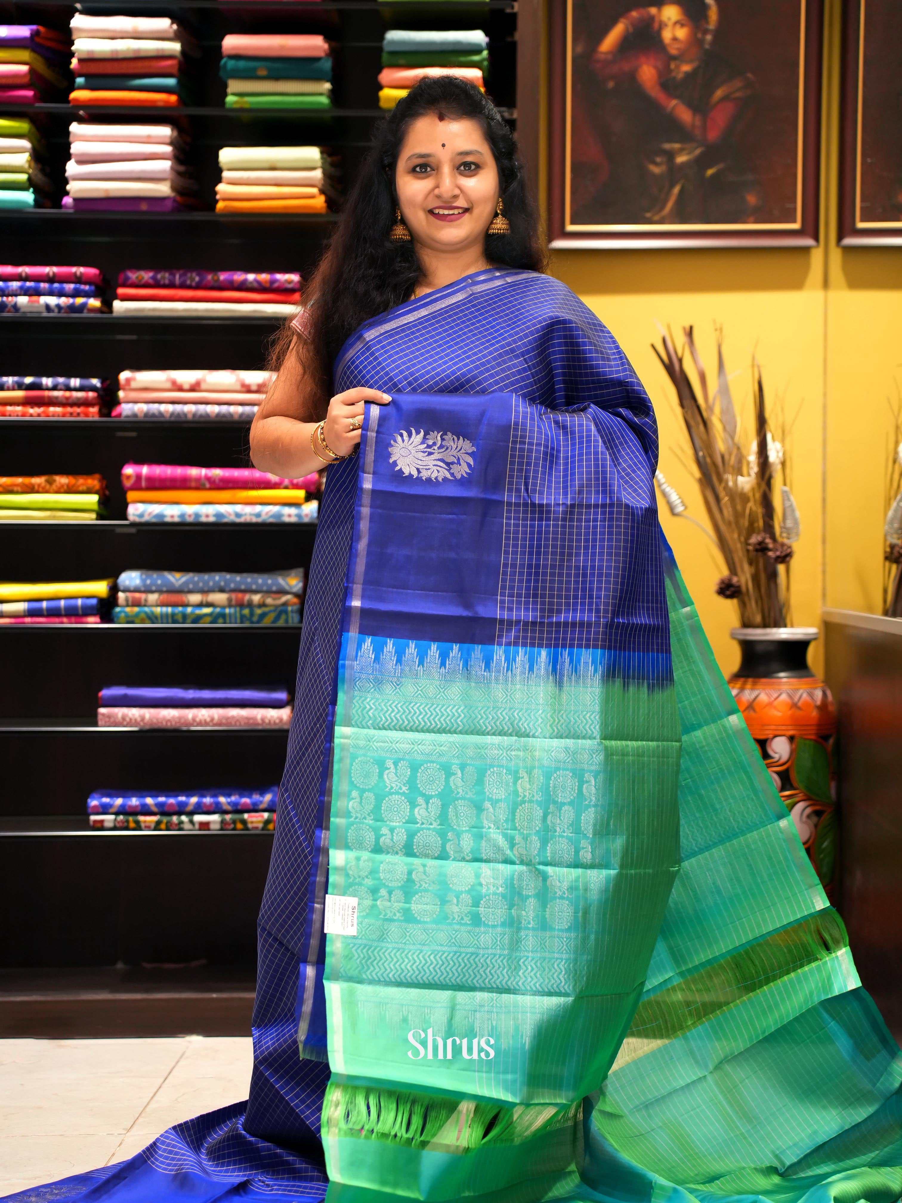 Blue & Green - Soft Silk Saree - Shop on ShrusEternity.com