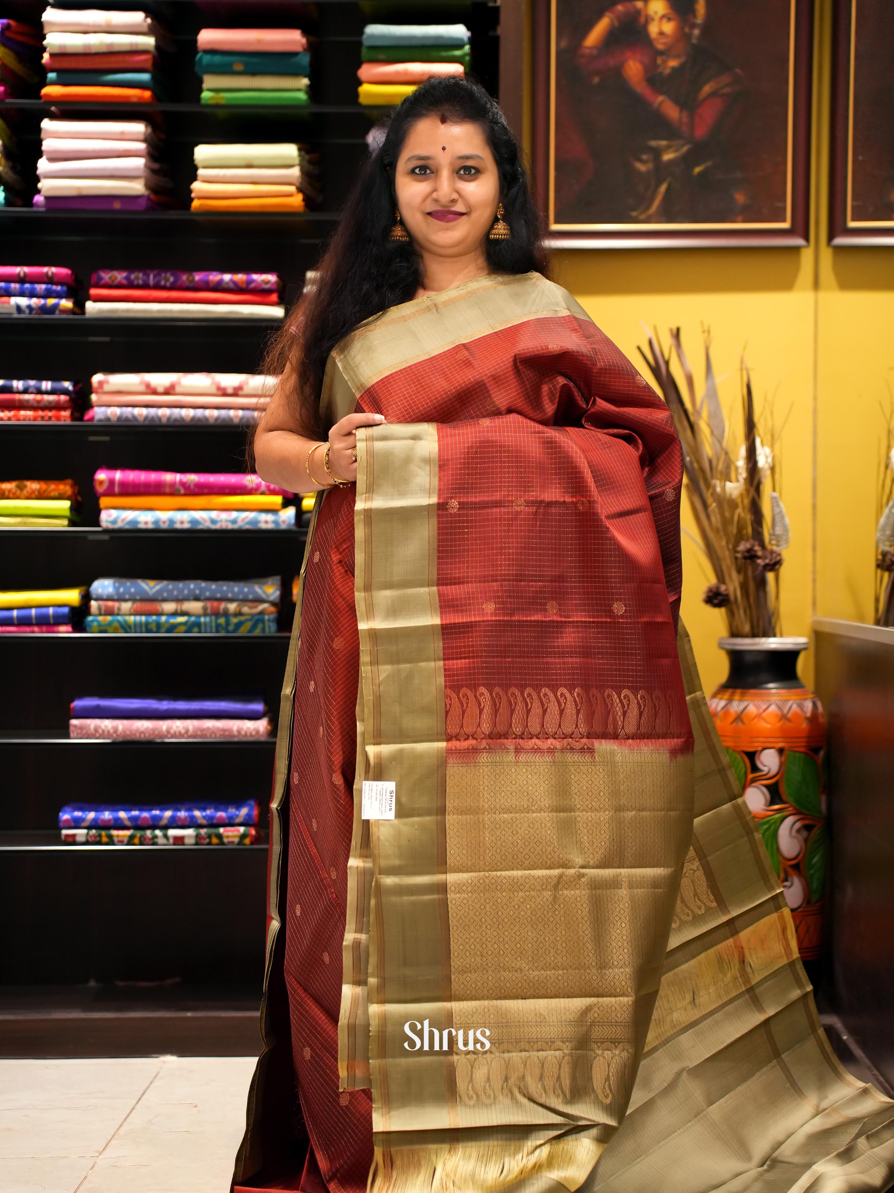 Brown & Gold - Soft Silk Saree - Shop on ShrusEternity.com