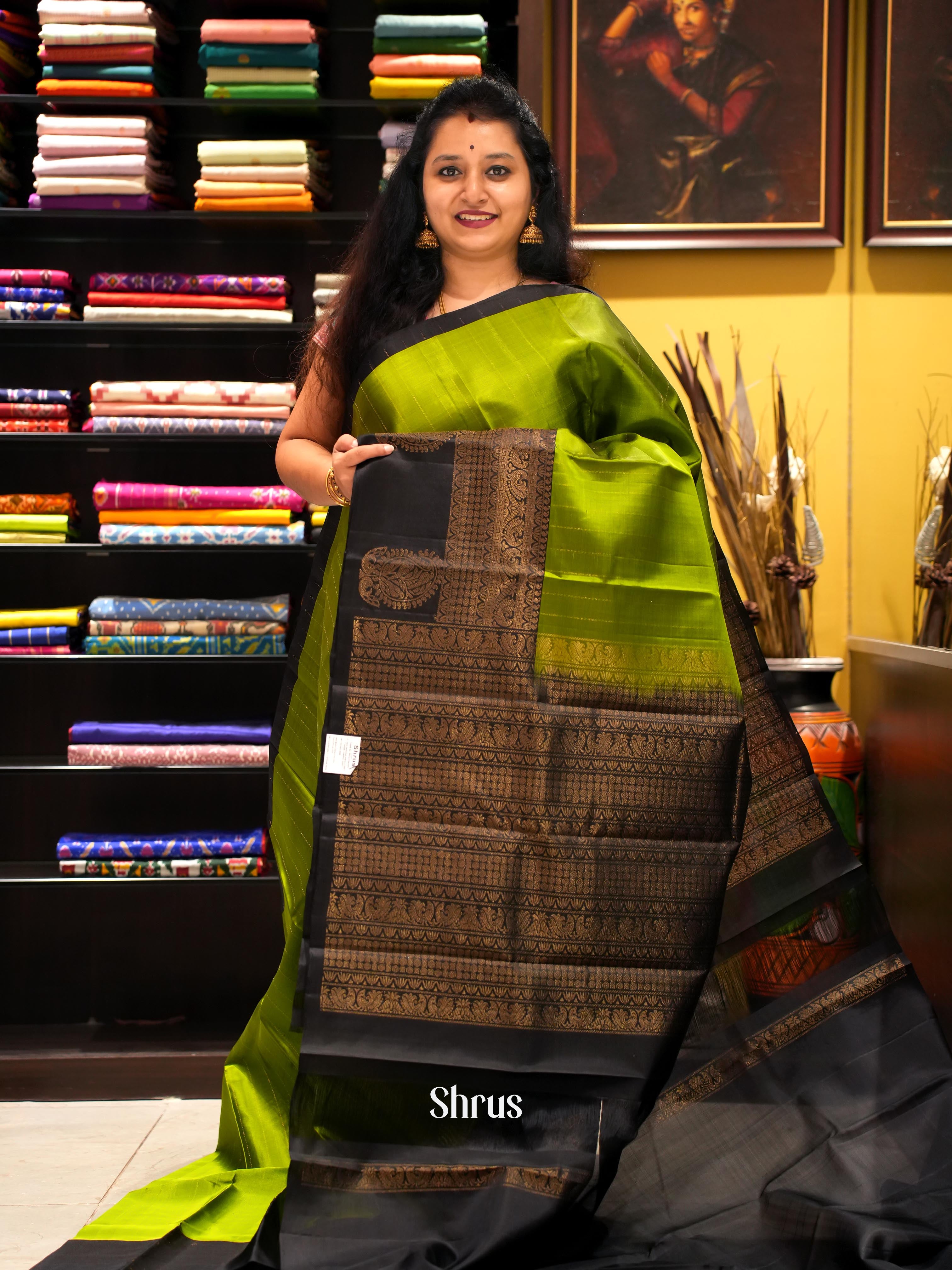 Green & Black - Soft Silk Saree - Shop on ShrusEternity.com