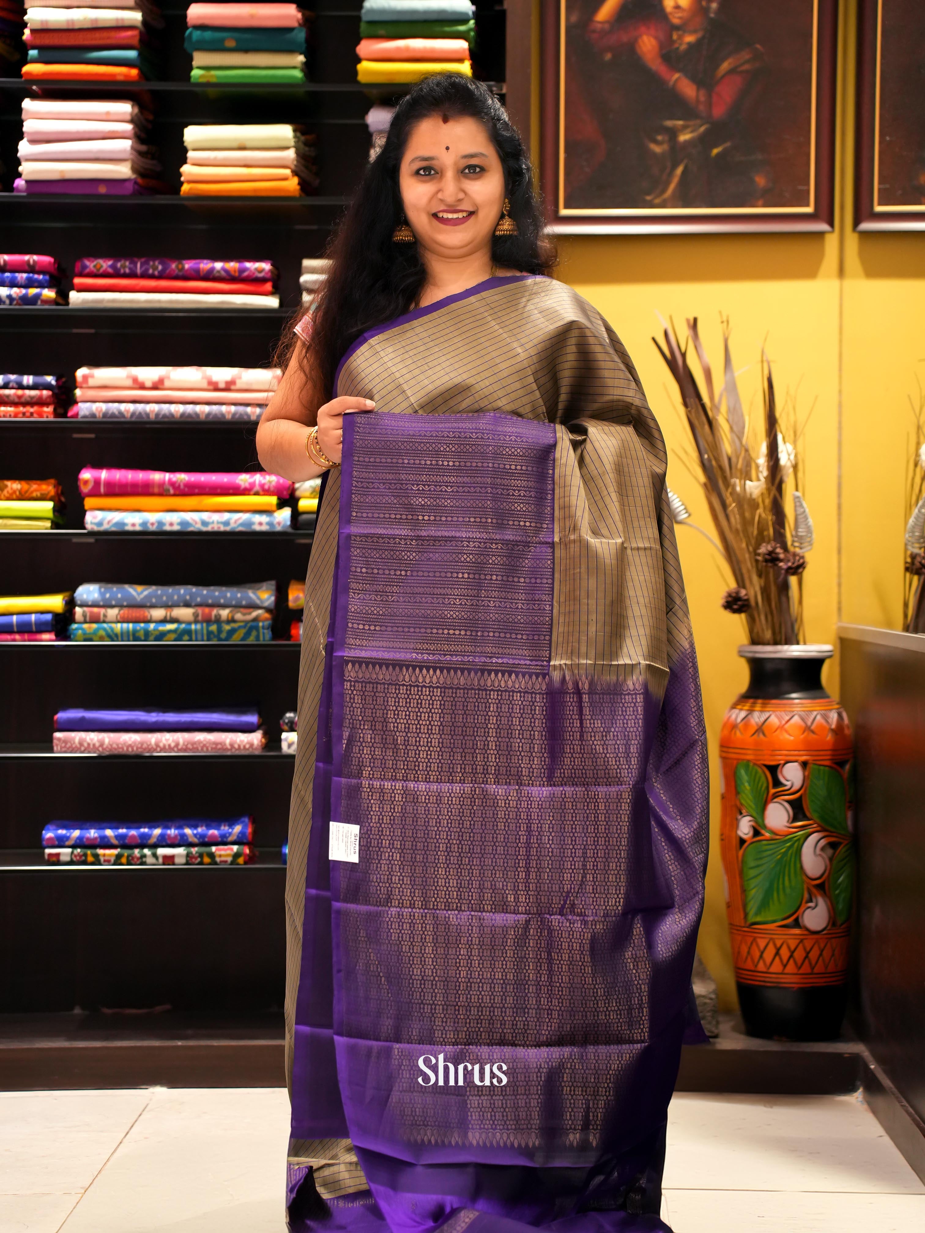 Beige & Violet- Soft Silk Saree - Shop on ShrusEternity.com