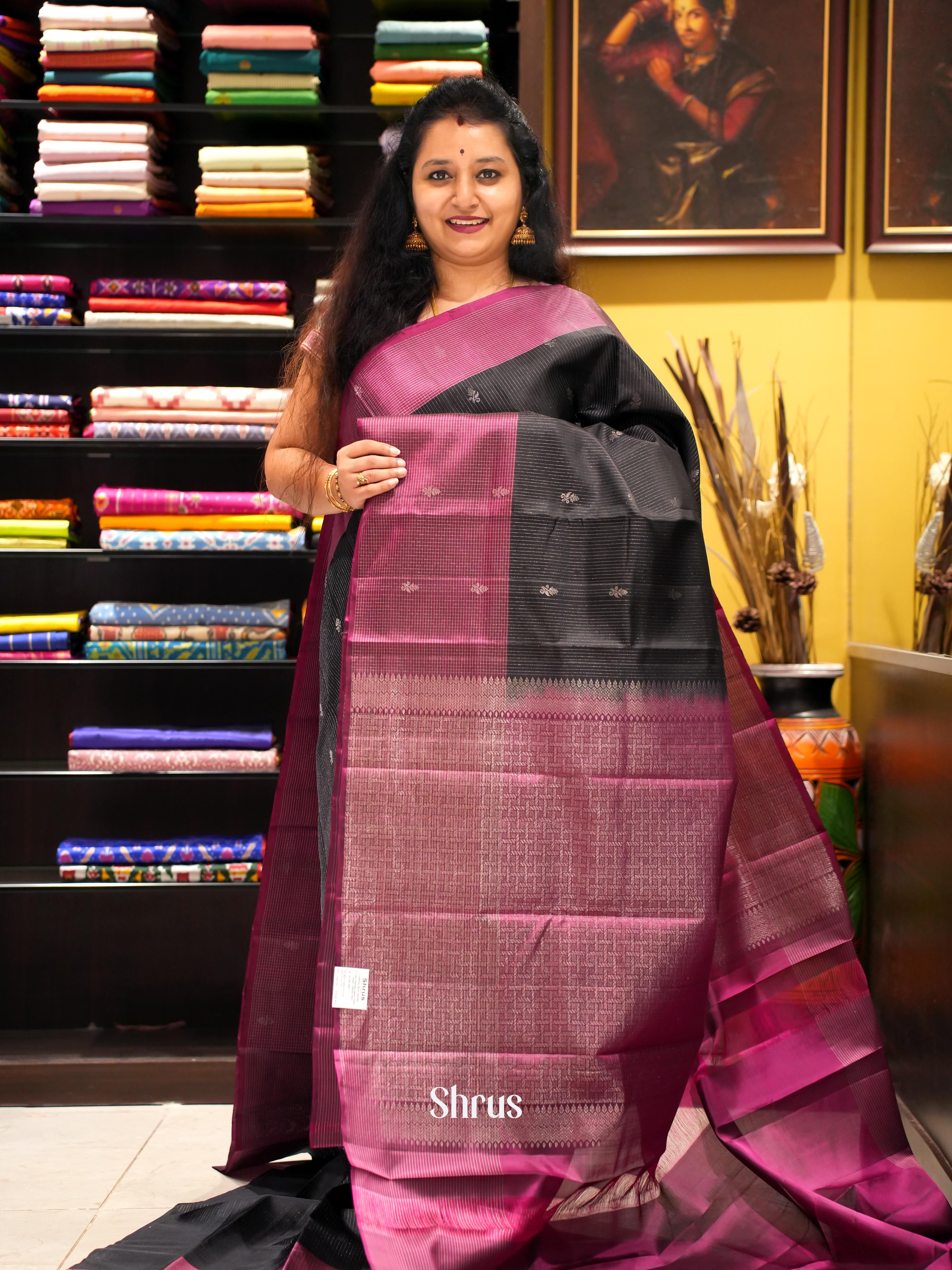Black & Purple - Soft Silk Saree - Shop on ShrusEternity.com