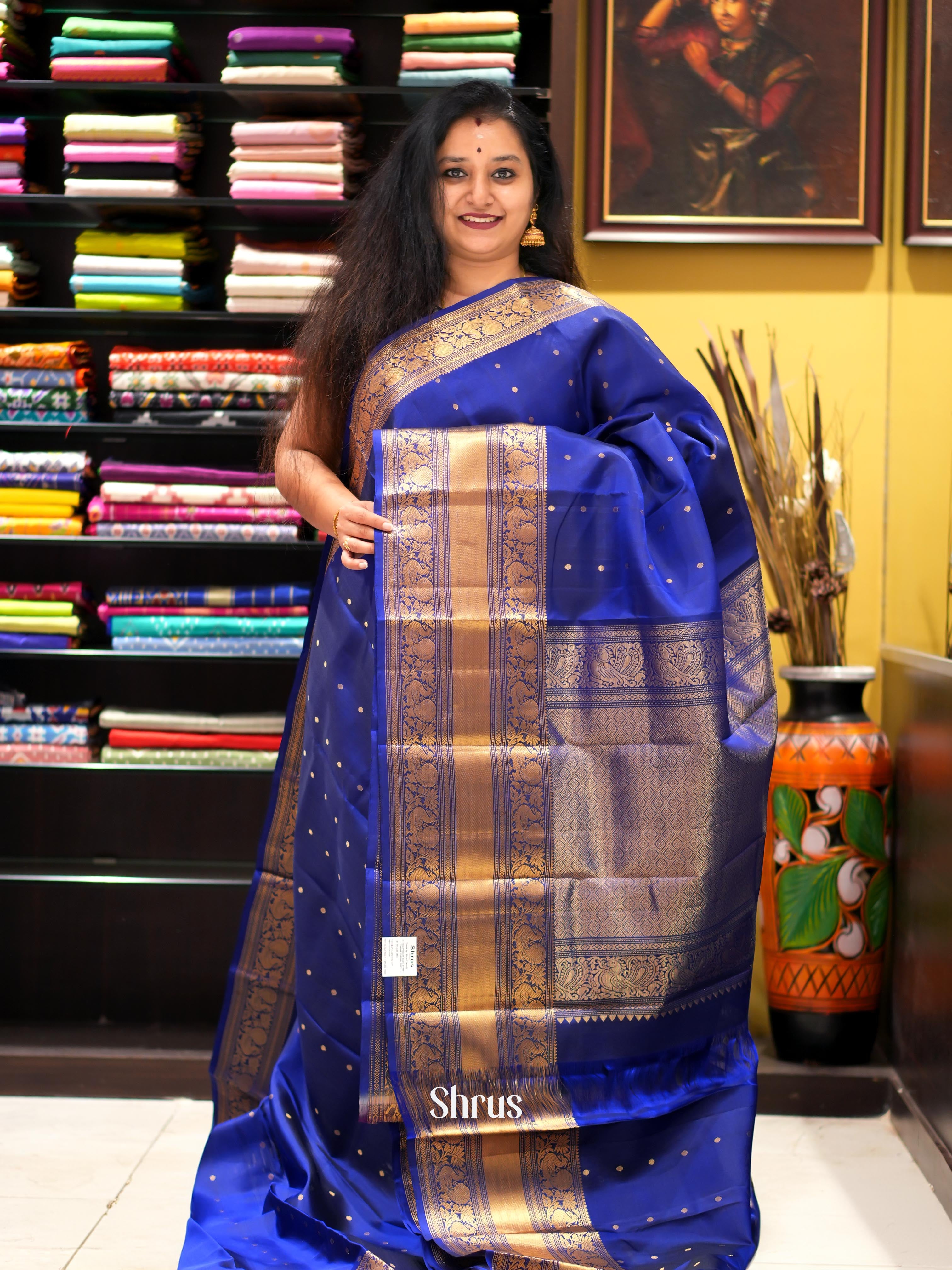 Blue(Single Tone) - Kanchi Border Soft Silk Saree - Shop on ShrusEternity.com