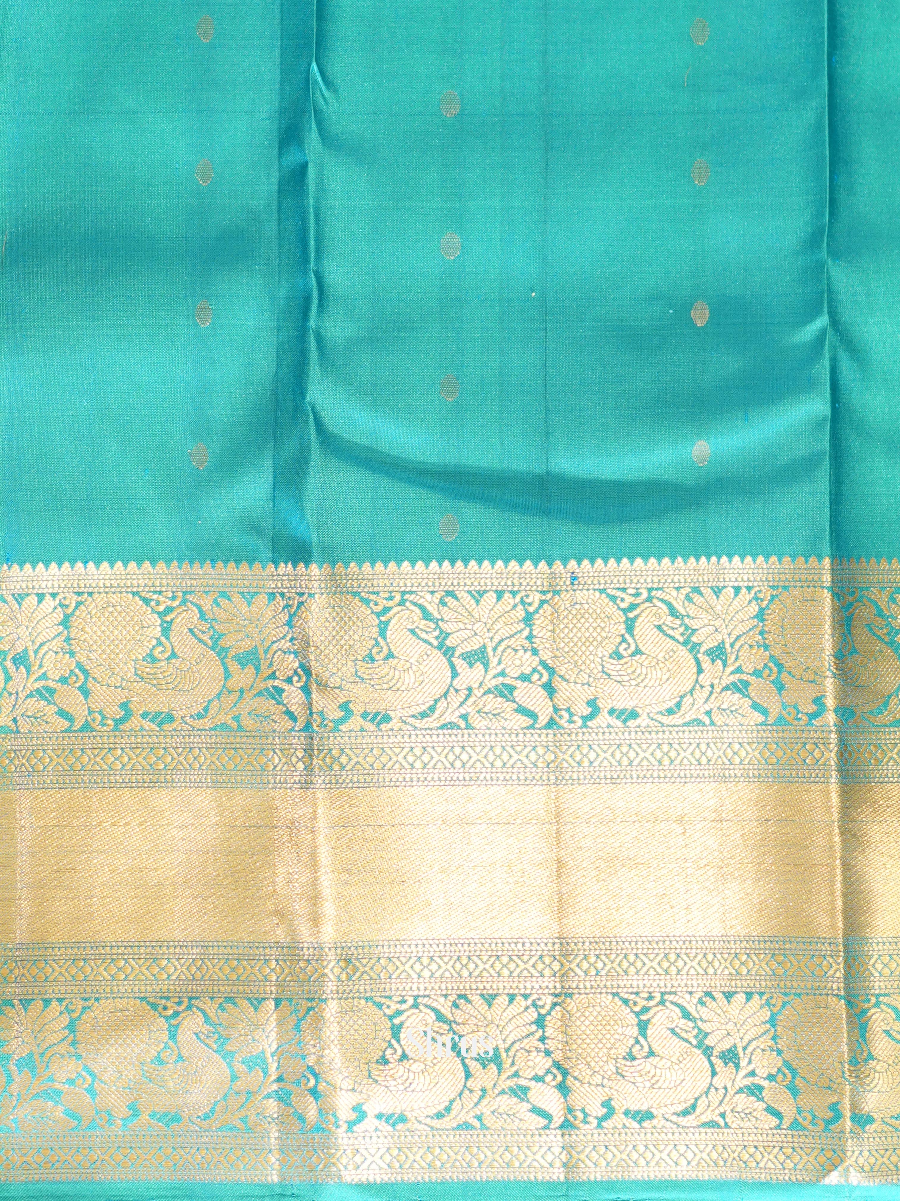 Teal (Single Tone) - Kanchi Border Soft Silk Saree - Shop on ShrusEternity.com