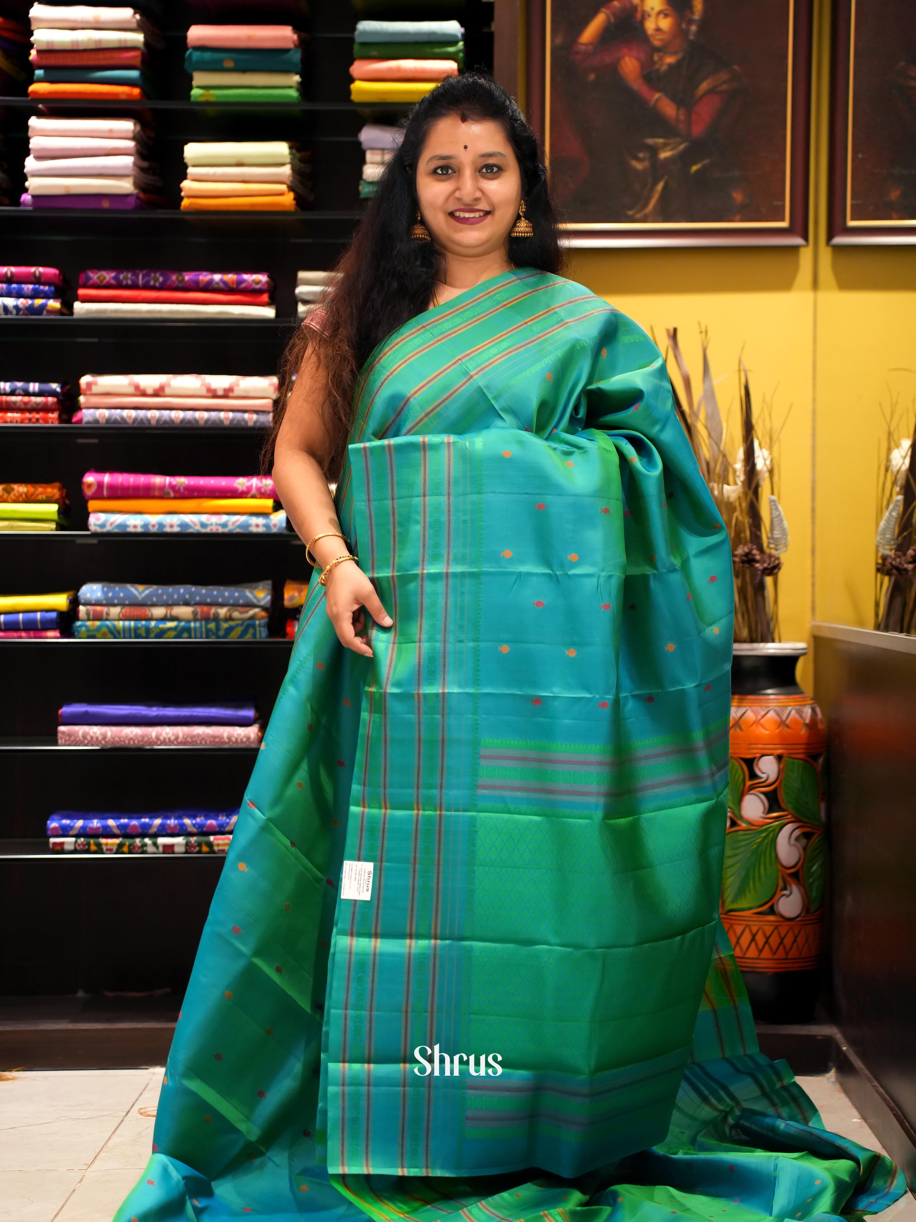Green(Single Tone)- Soft Silk Saree - Shop on ShrusEternity.com