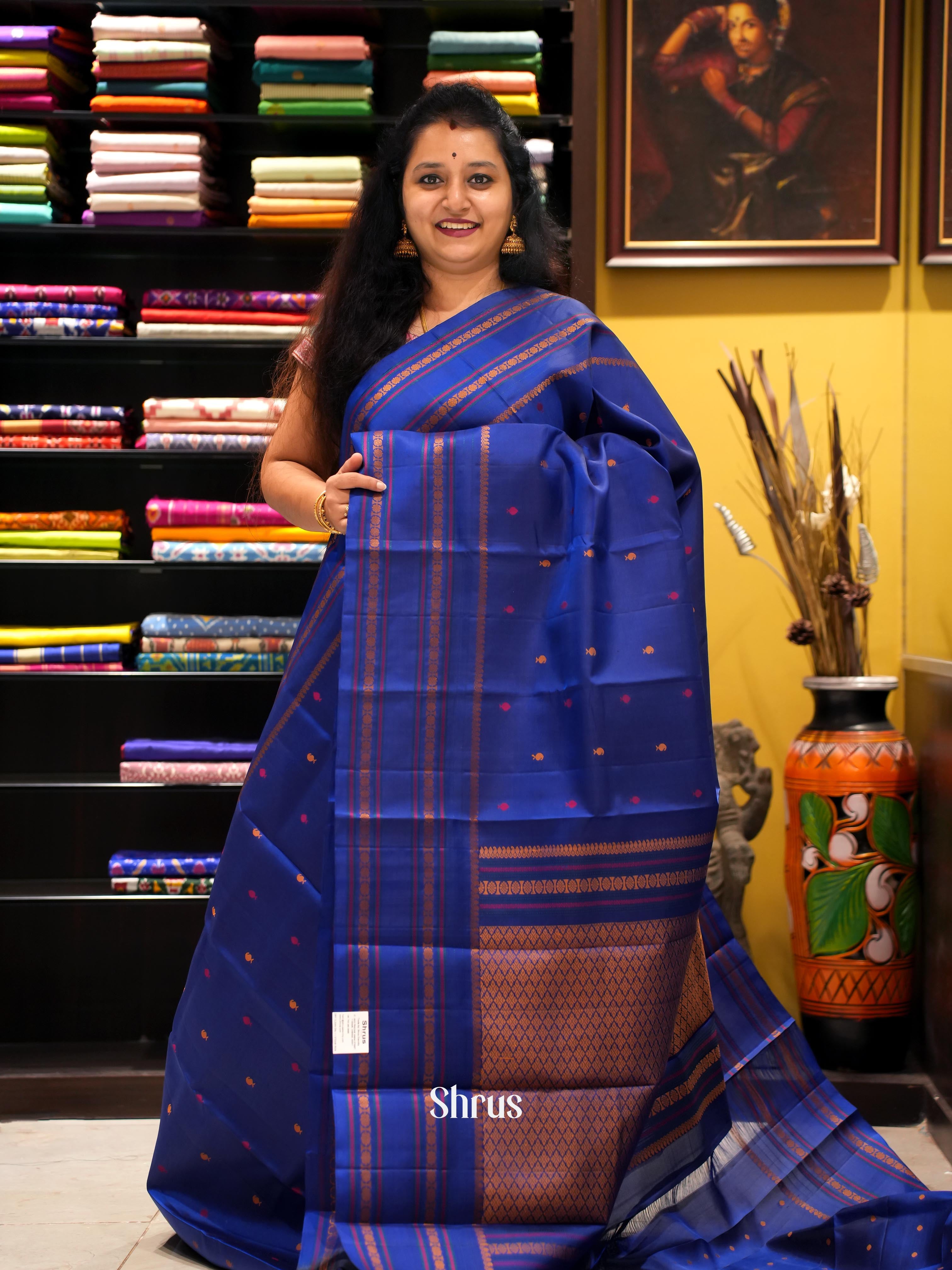 Blue(Single Tone) - Soft Silk Saree - Shop on ShrusEternity.com