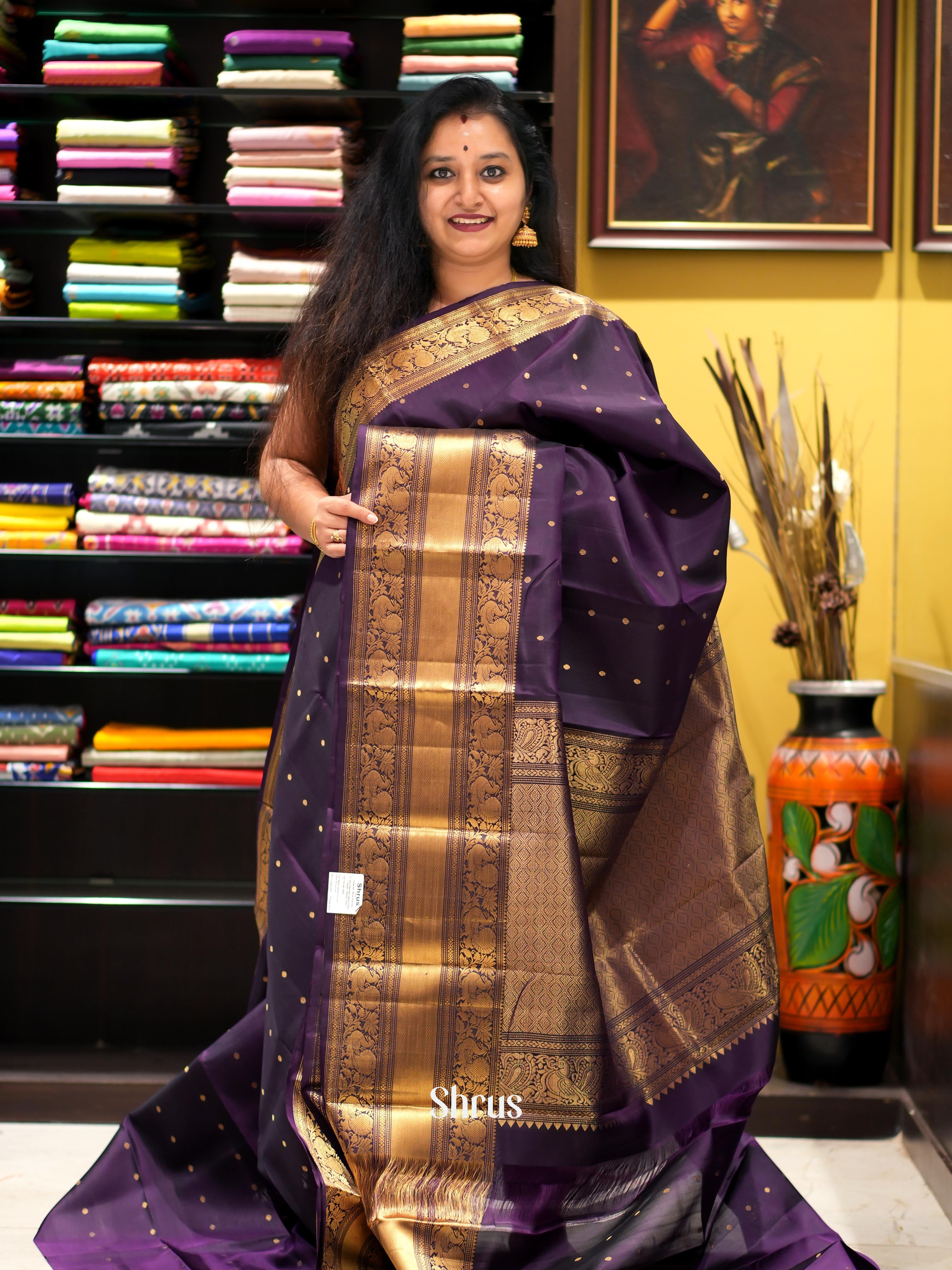 Violet(Single Tone) - Kanchi Border Soft Silk Saree - Shop on ShrusEternity.com