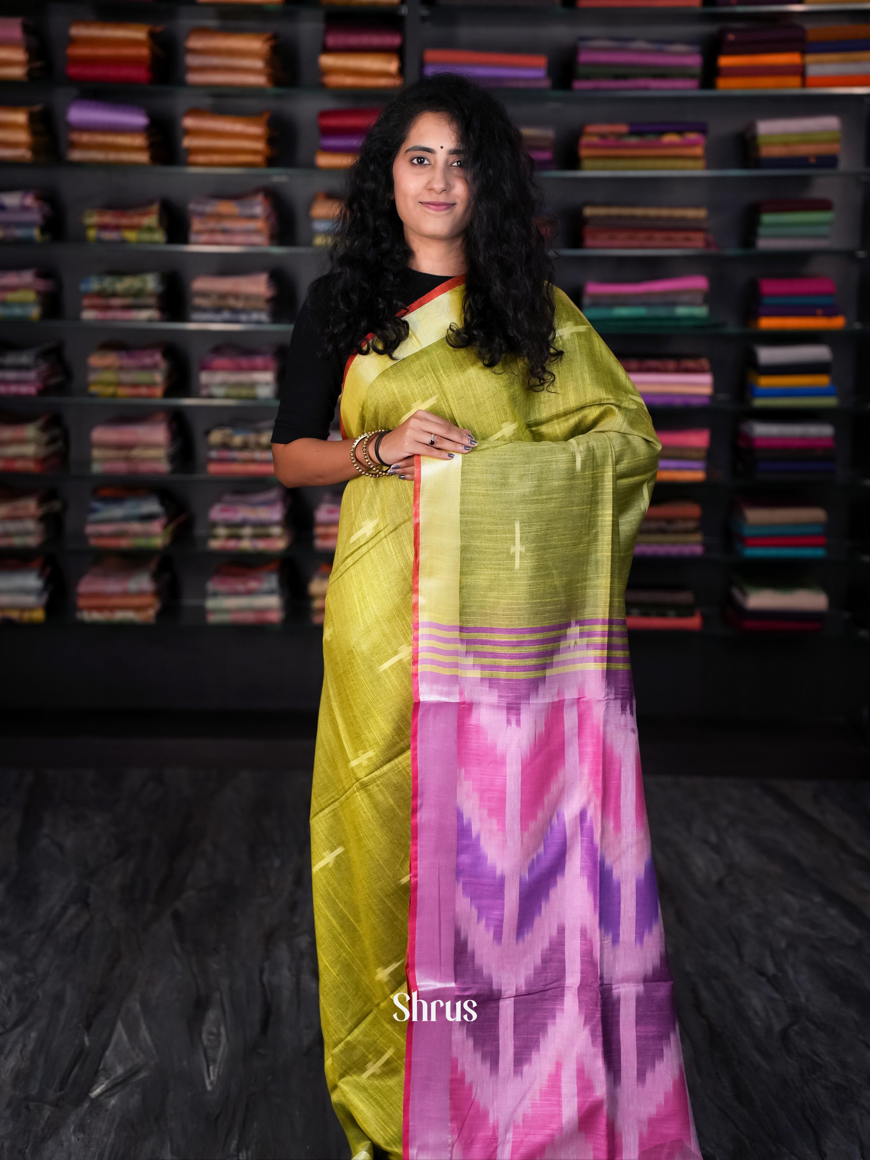 Green & Purple - Semi Ikkat Saree - Shop on ShrusEternity.com
