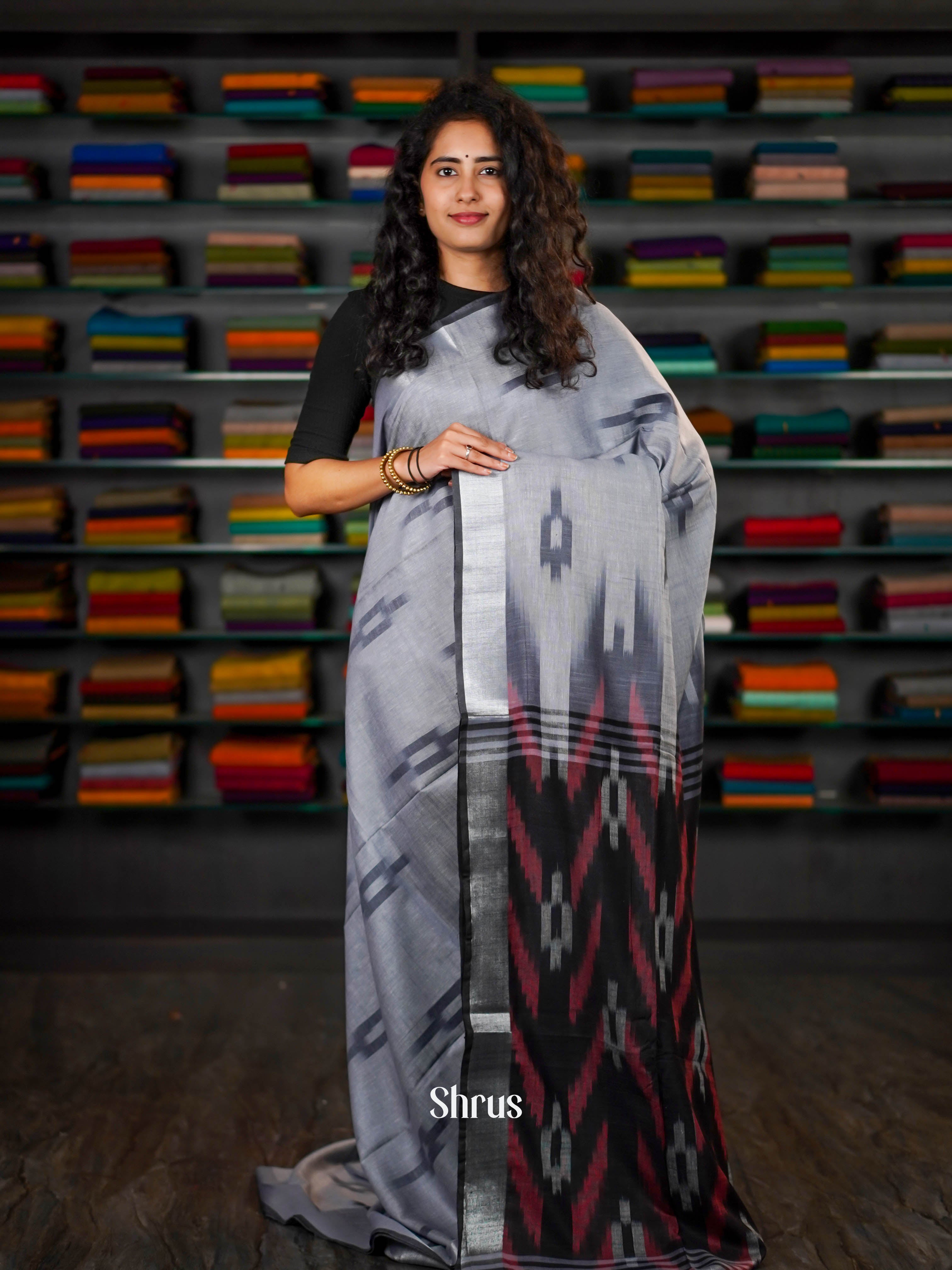 Grey & Black - Semi Ikkat Saree - Shop on ShrusEternity.com