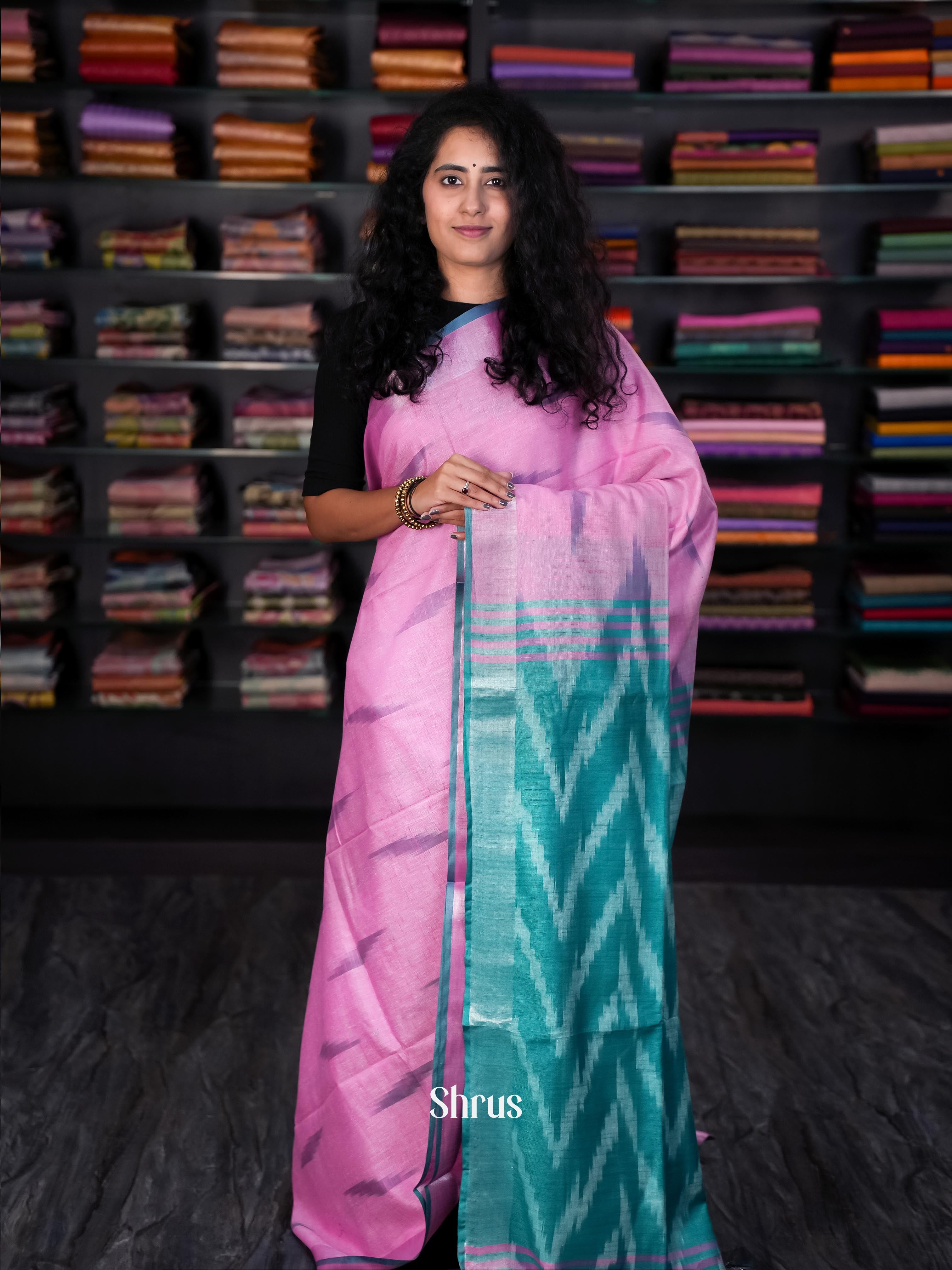 Pink & Teal - Semi Ikkat Saree - Shop on ShrusEternity.com